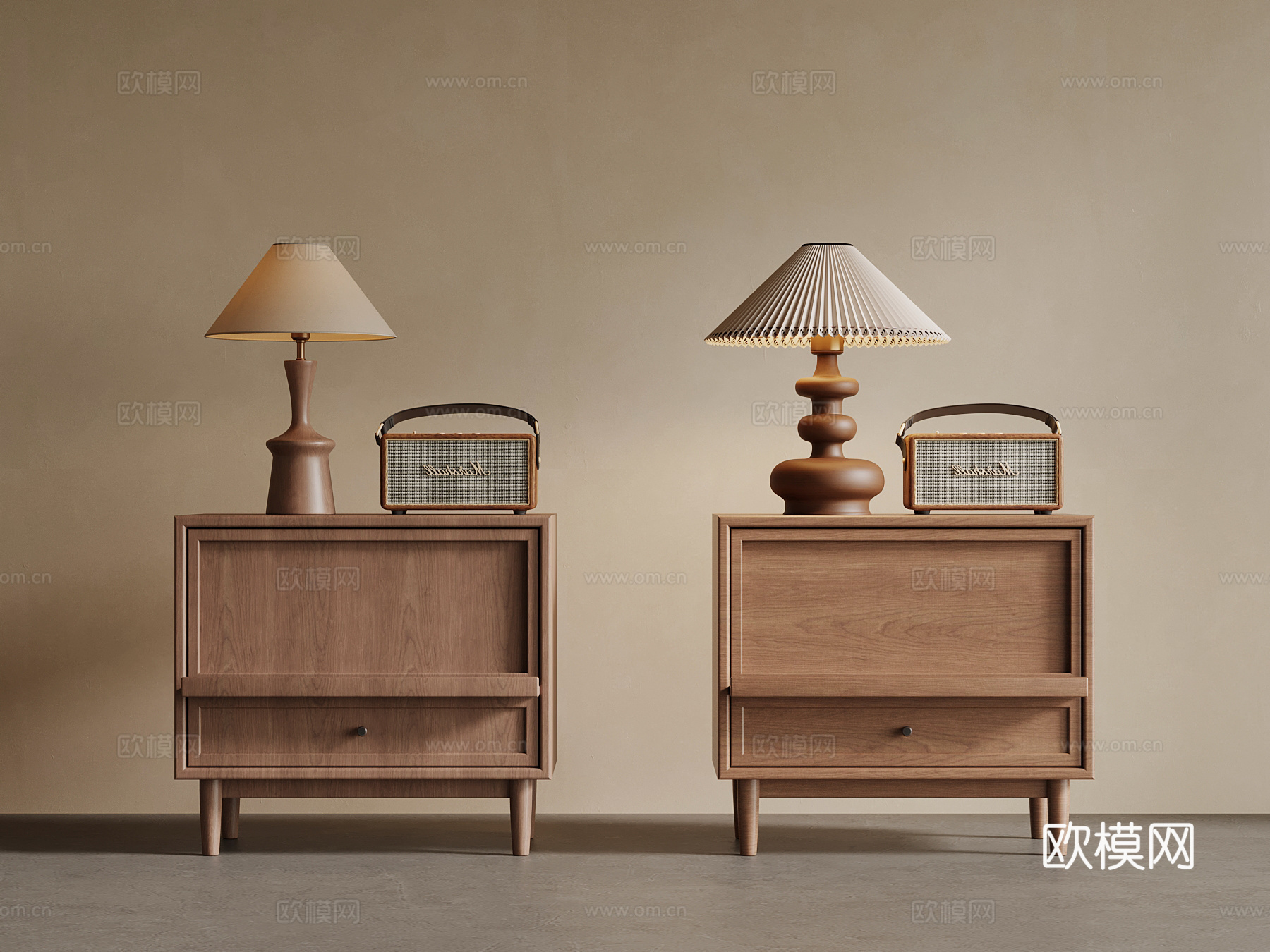 中古风床头柜su模型下载（渲染图1）