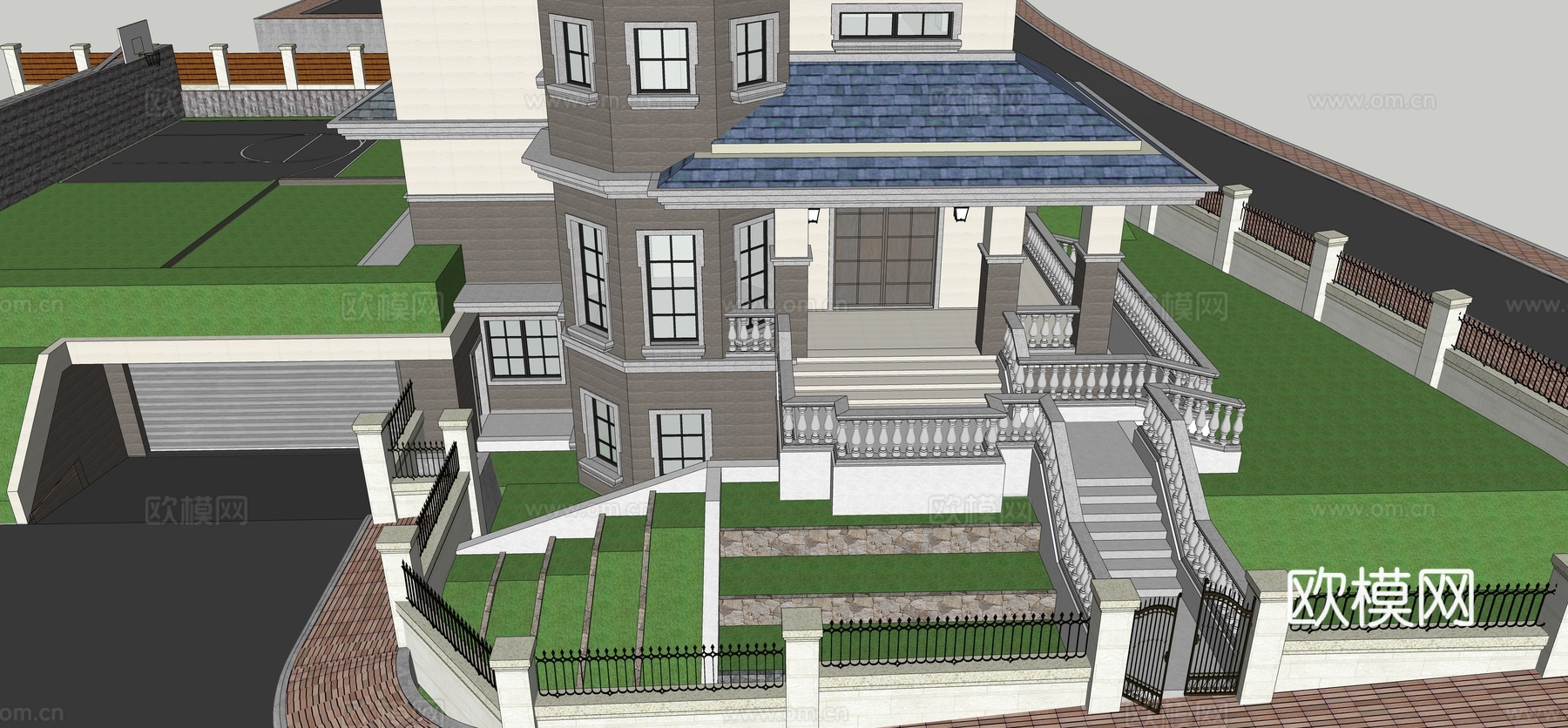 简欧庭院花园su模型