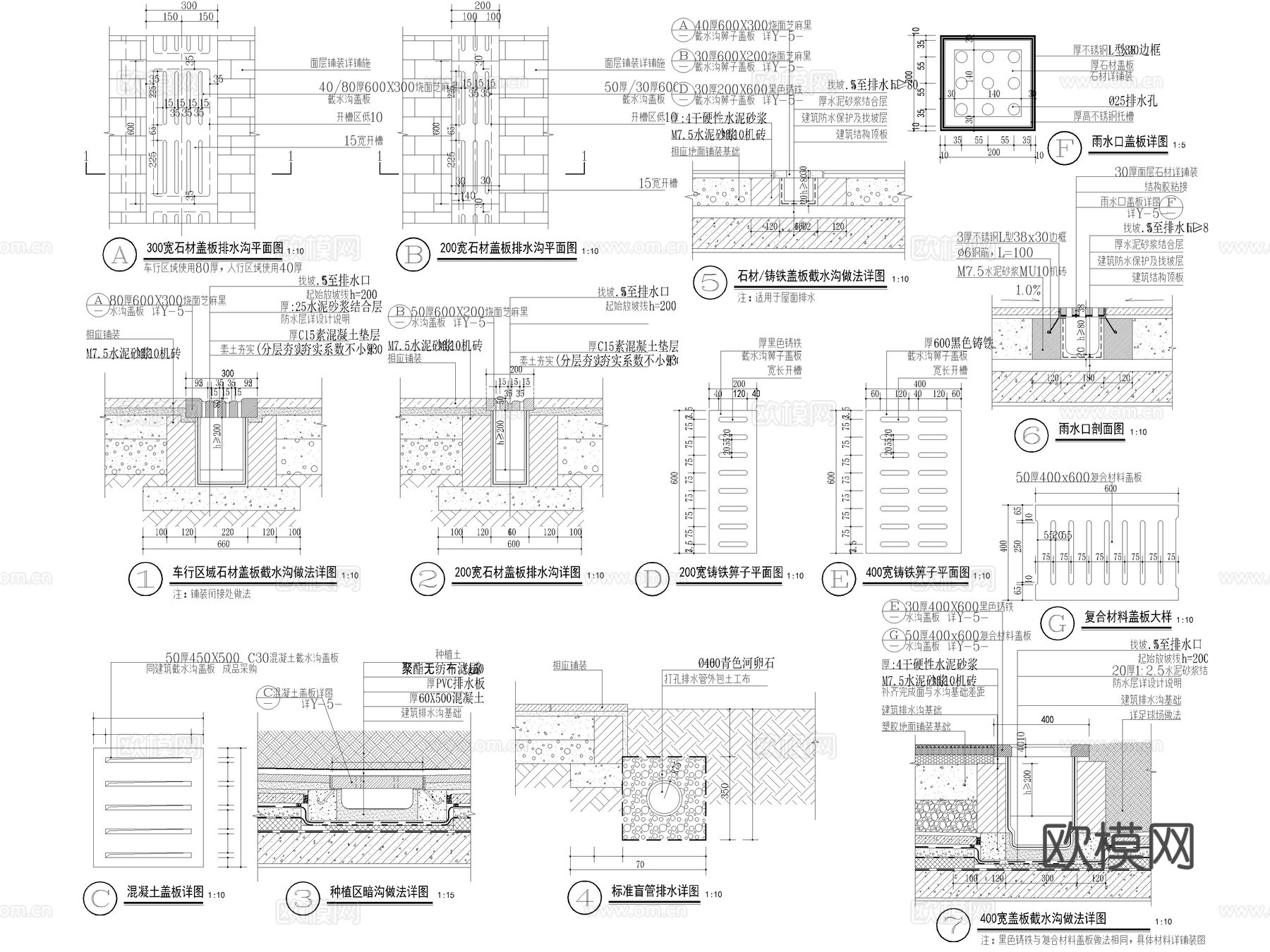 35套景观园林道路地面铺装标准做法节点详图CAD施工图cad施工图