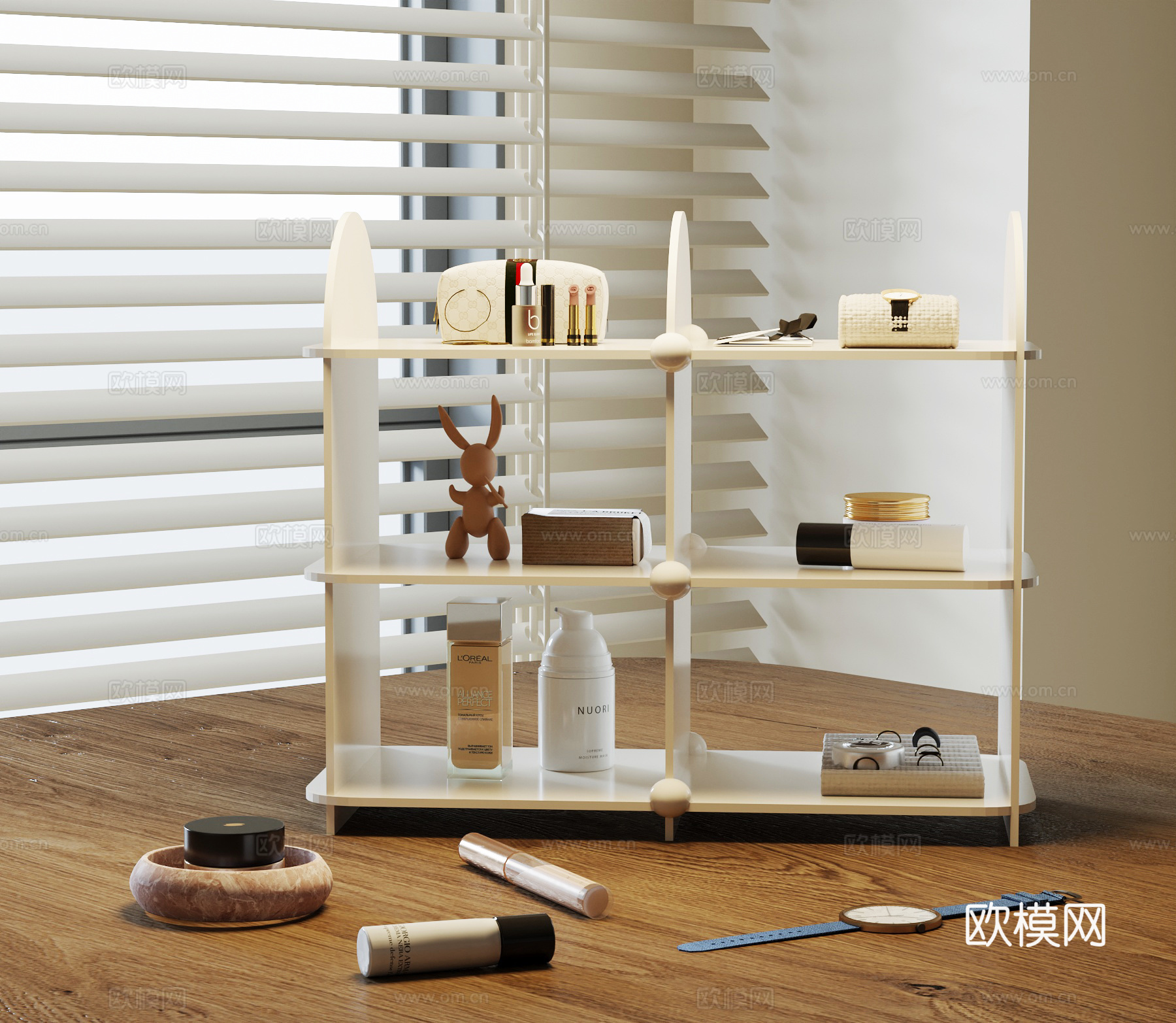 现代奶油置物架 化妆品置物架 梳妆台置物架su模型