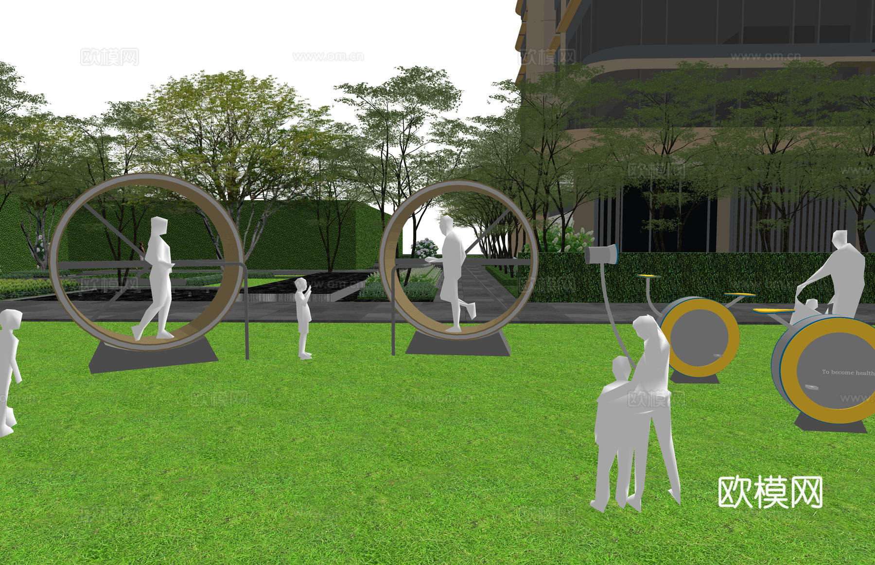 跑步 器材 太阳能 现代 户外 健身 体育 低碳 智慧 瑜伽su模型