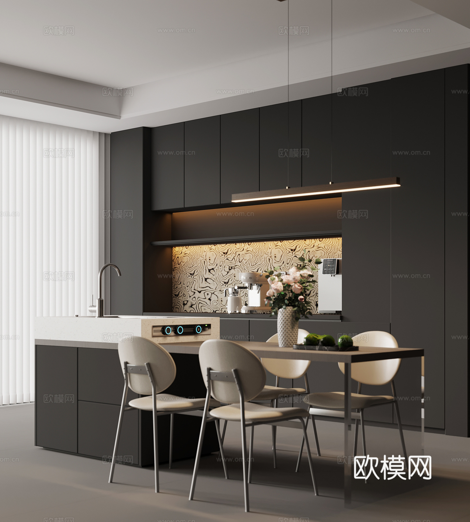 现代餐厅 岛台su模型