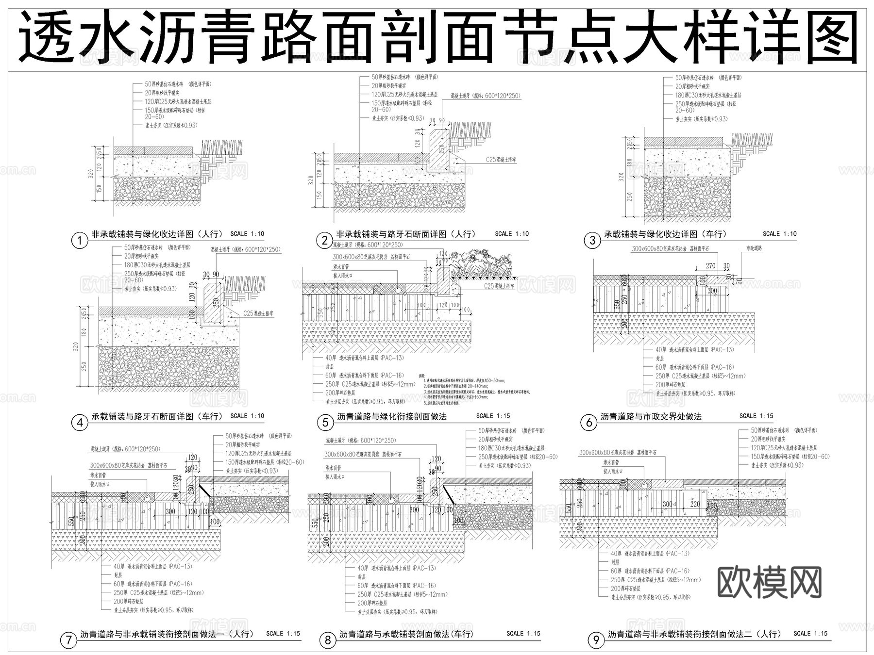 35套景观园林道路地面铺装标准做法节点详图CAD施工图cad施工图