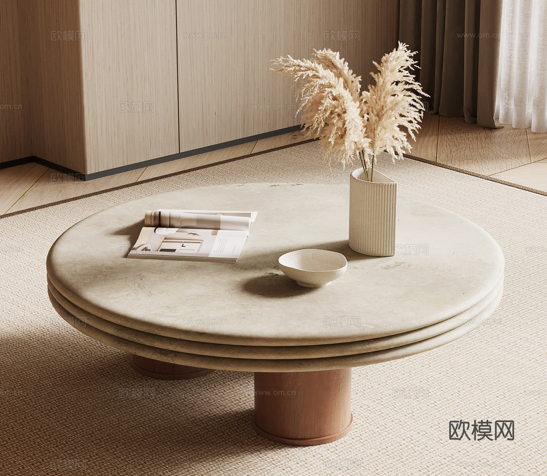 侘寂中古茶几su模型