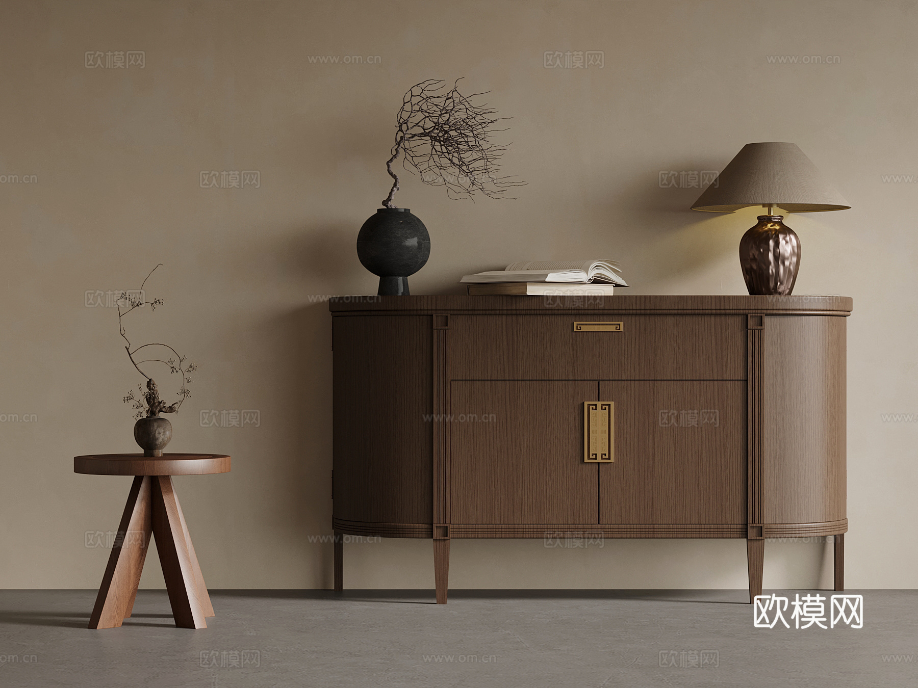 新中式玄关柜 边几su模型su模型