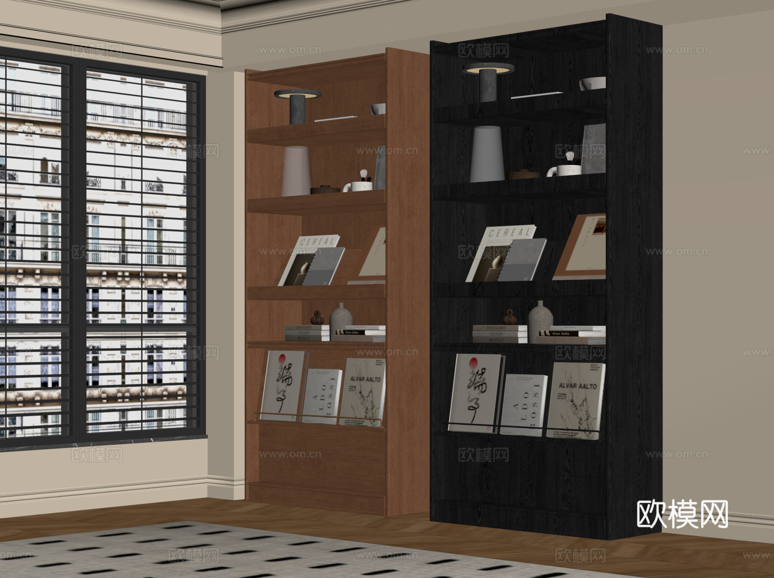 中古风书柜 书架su模型