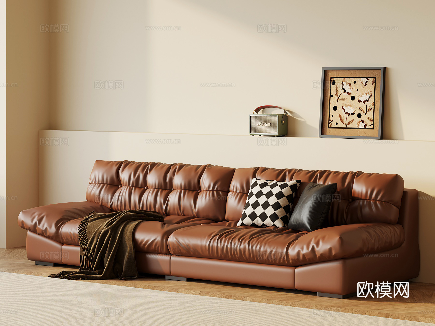 法式复古沙发 多人沙发 皮质沙发su模型