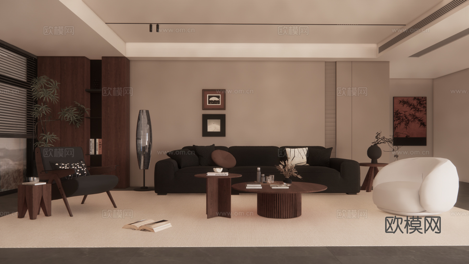 现代中古家居客厅su模型