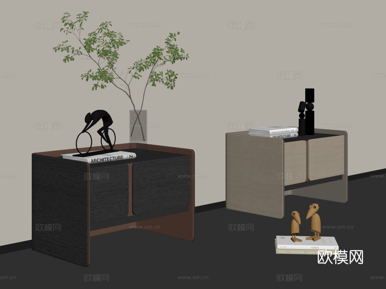 现代意式床头柜su模型