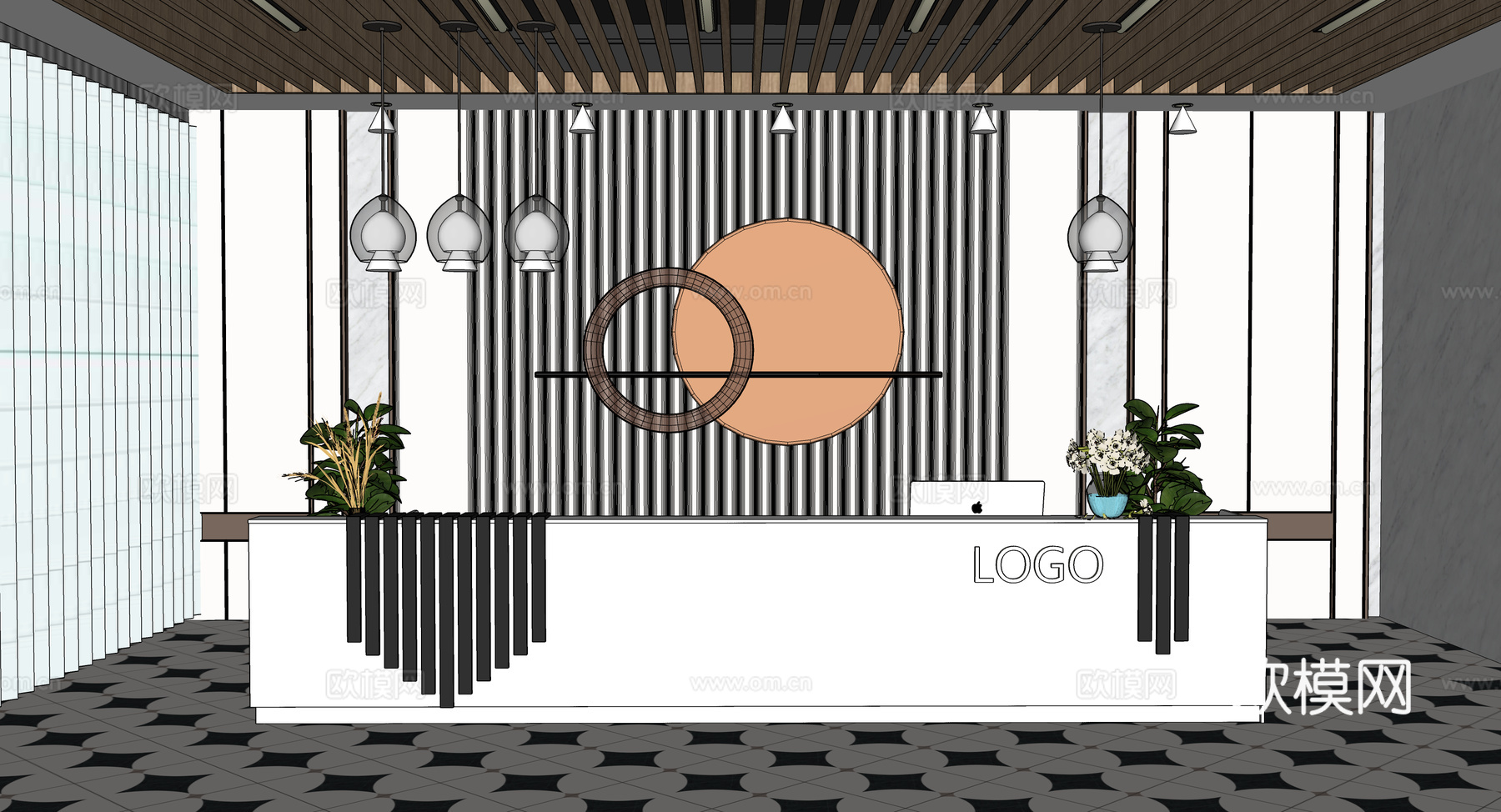 0050现代简约办公室前台接待台su模型