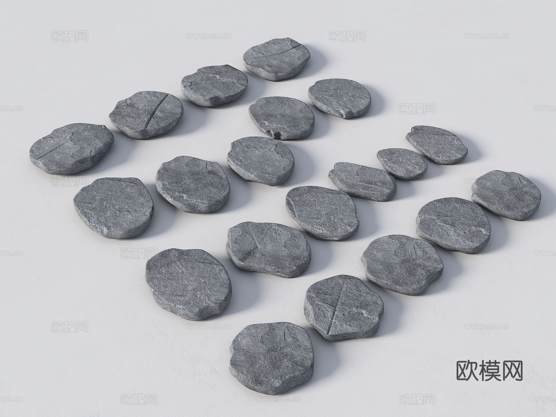 现代老石板 中式汀步 石板路 圆形汀步 游步道 景观园路 园su模型