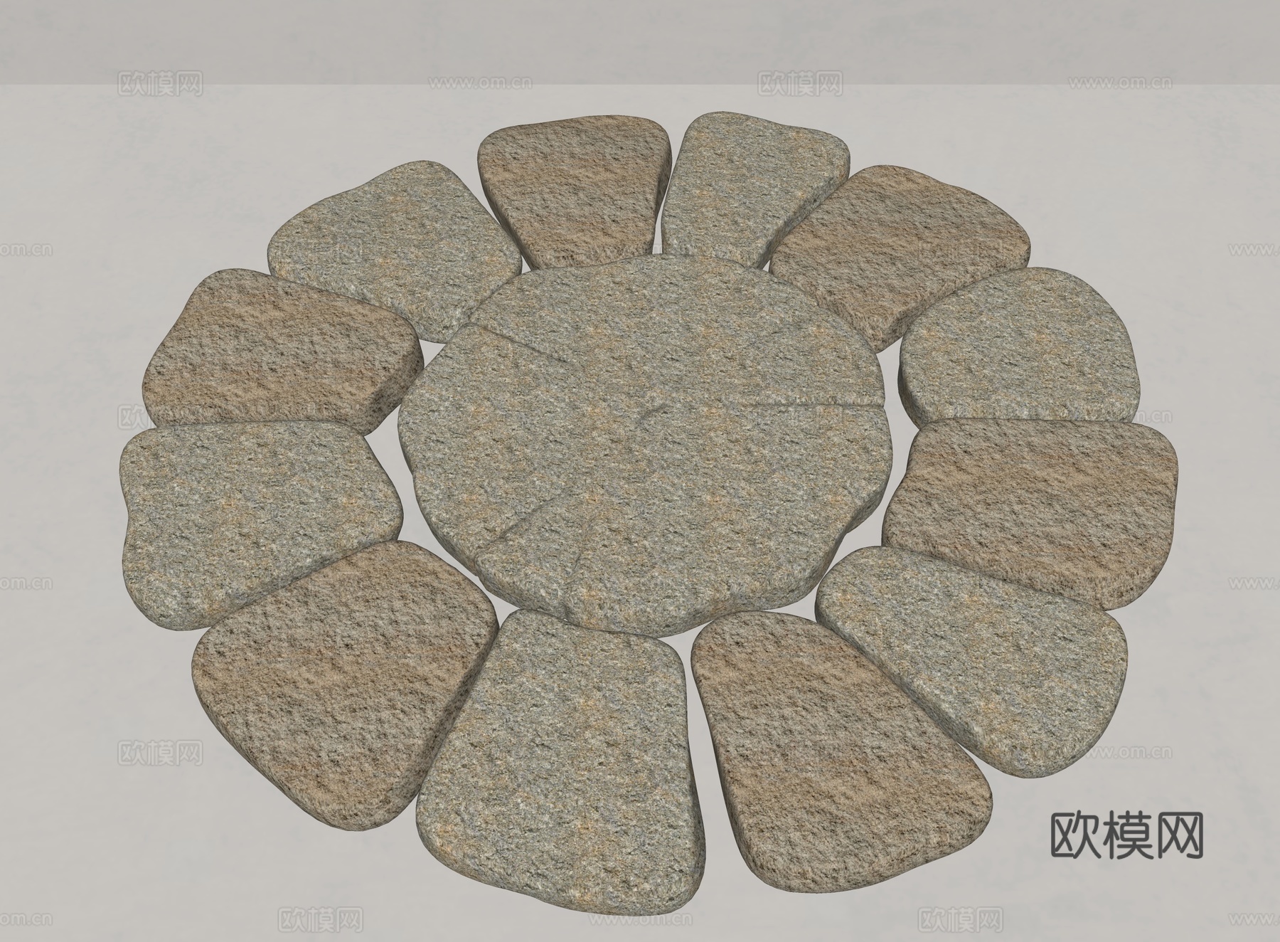 现代老石板 中式汀步 石板路 圆形汀步 游步道 景观园路 园su模型