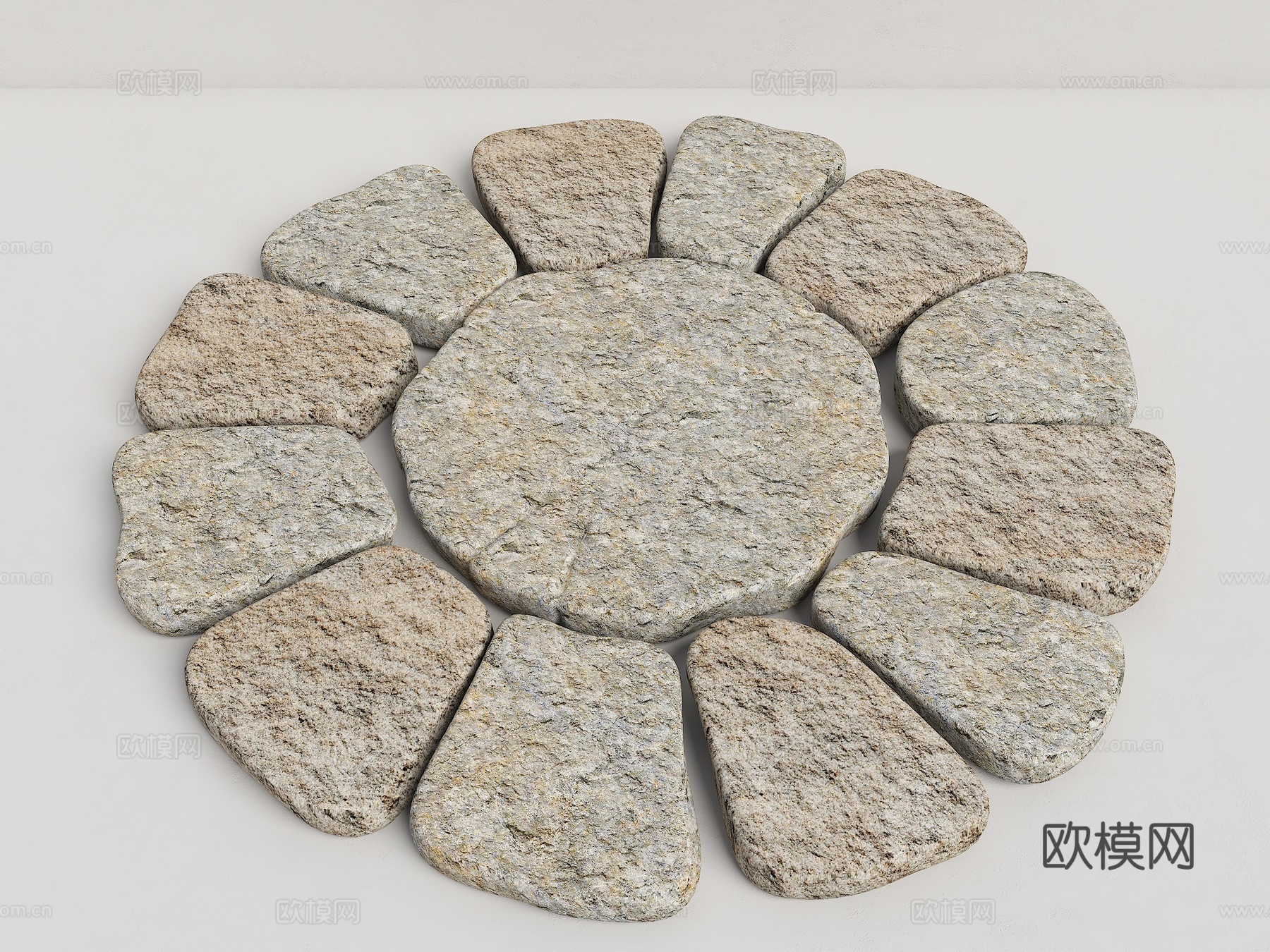 现代老石板 中式汀步 石板路 圆形汀步 游步道 景观园路 园su模型