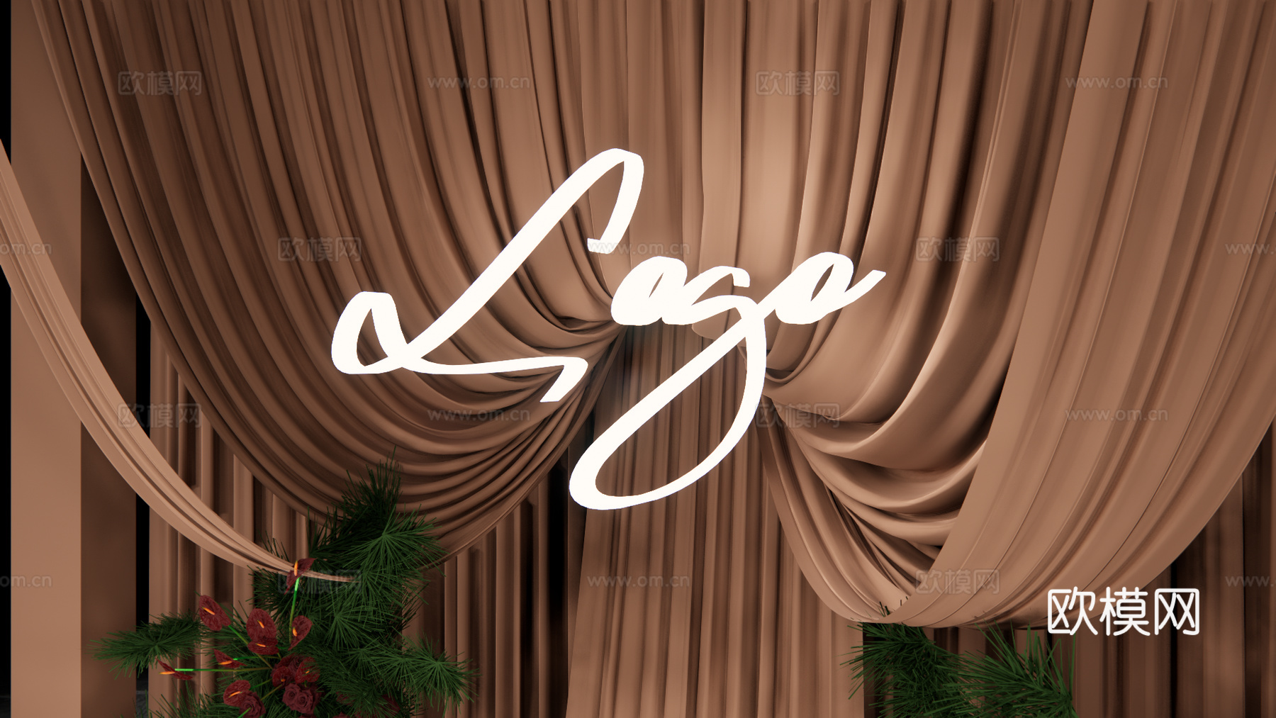 咖啡色小众  布幔造型su模型