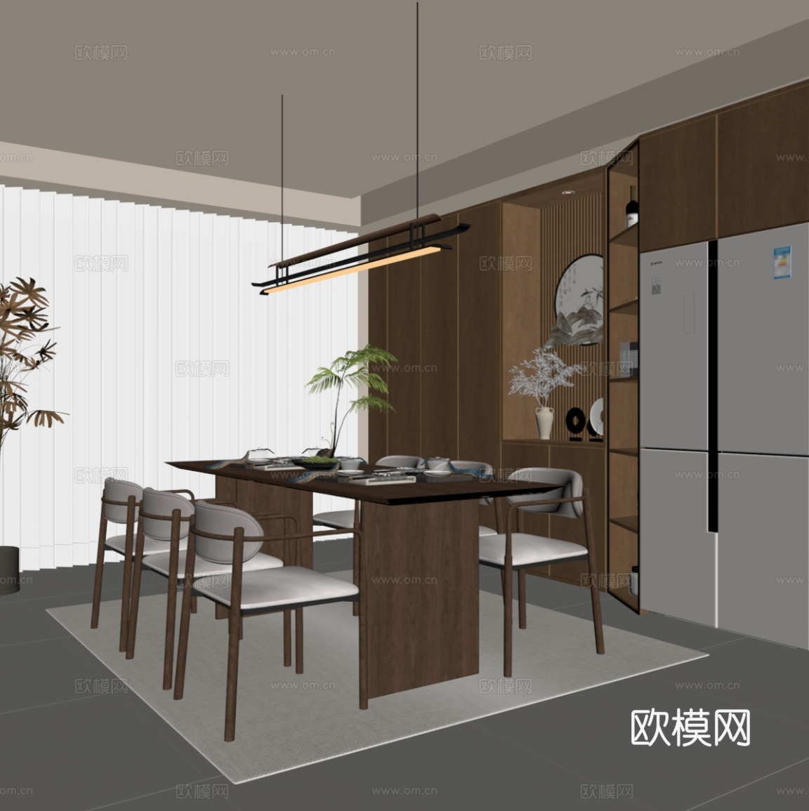 新中式餐厅su模型