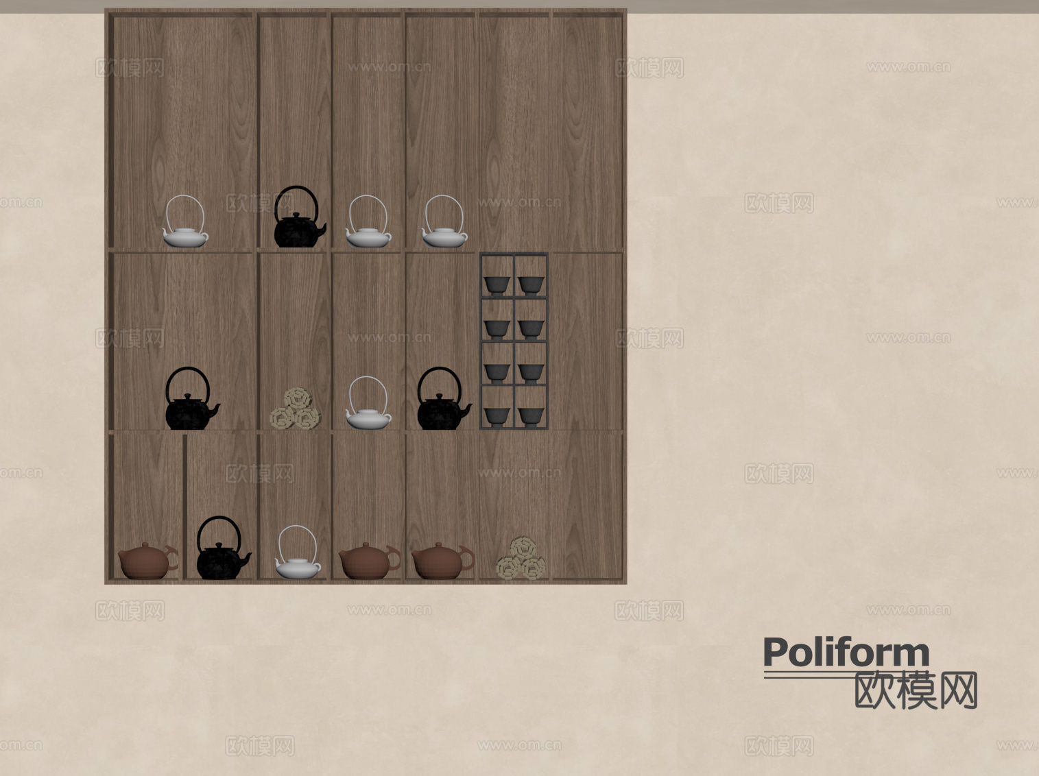 新中式茶柜 壁柜su模型
