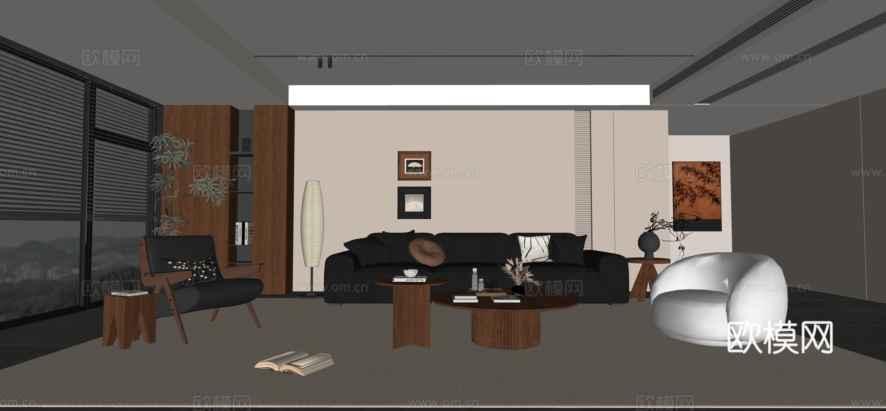 现代中古家居客厅su模型