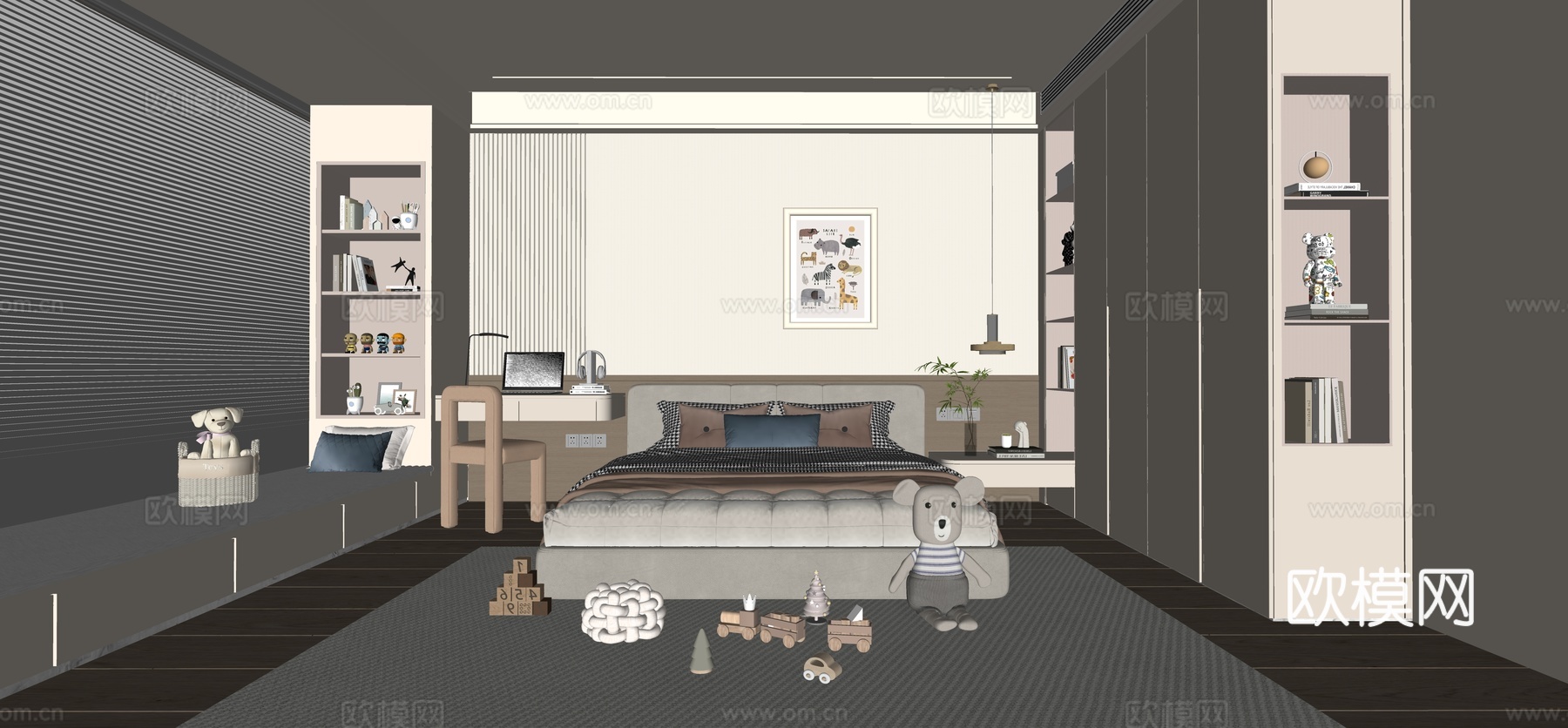 现代家居卧室 现代卧室 儿童房 衣柜su模型