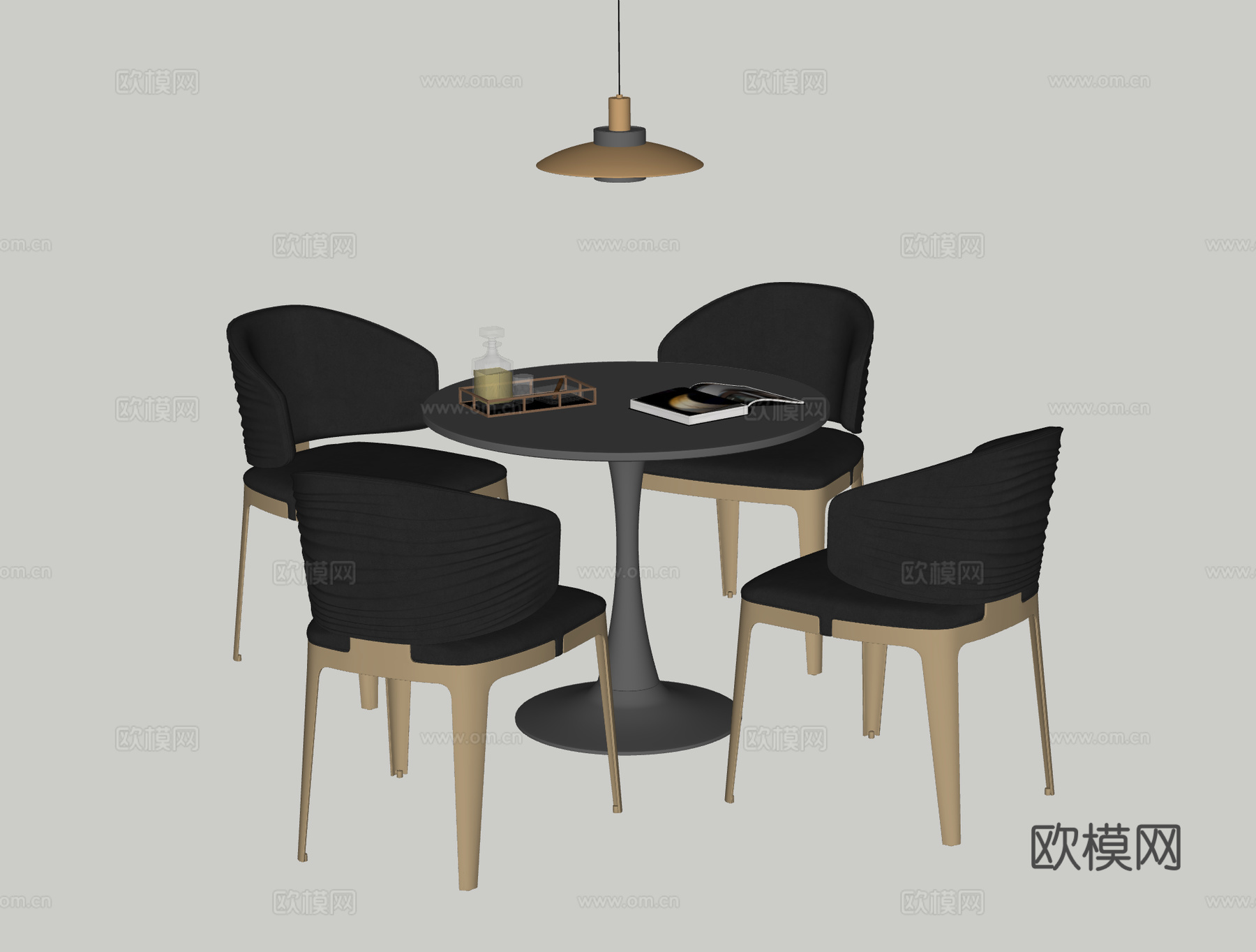 现代轻奢洽谈桌椅组合 休闲椅 小圆桌 休闲桌椅 吊灯 酒瓶su模型