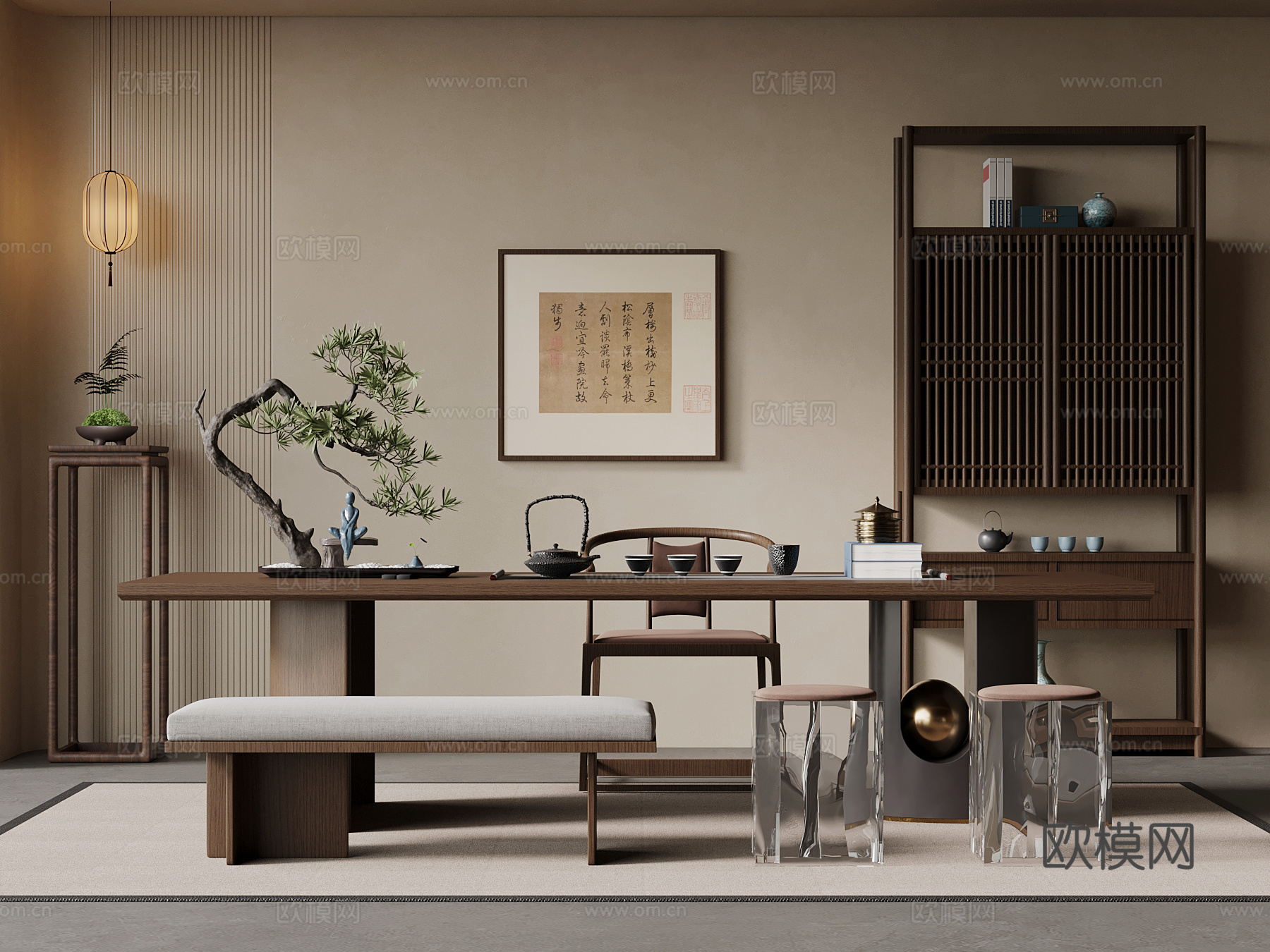 中古风茶桌椅su模型