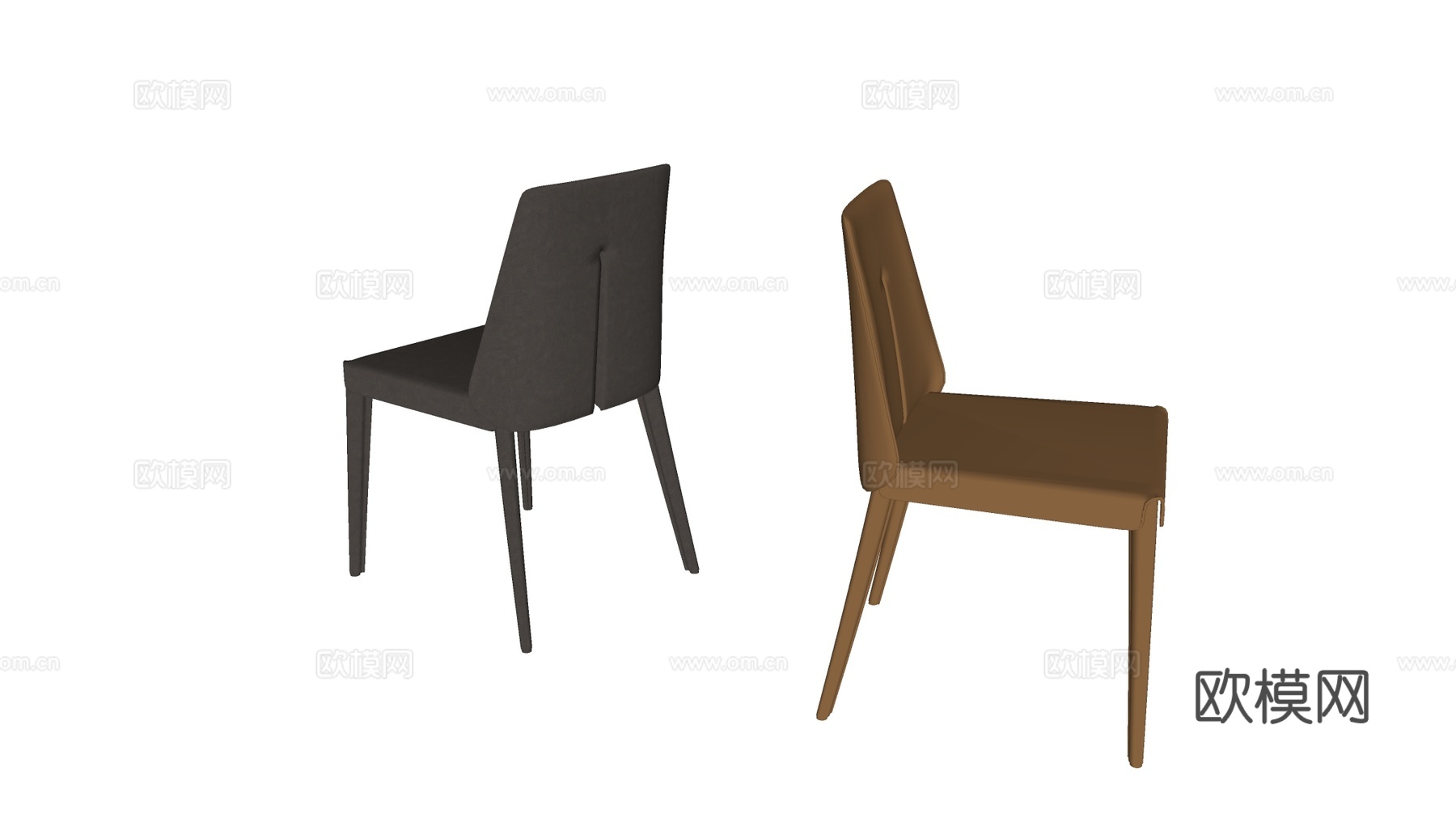 现代简约餐椅 真皮餐椅 实木腿su模型