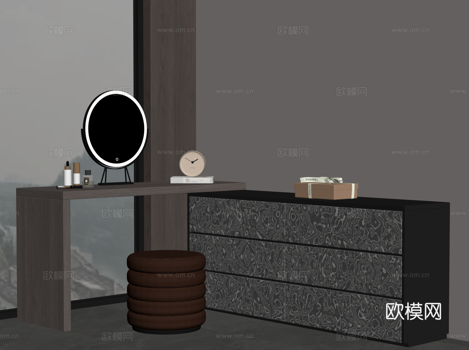 现代意式梳妆台 化妆台su模型