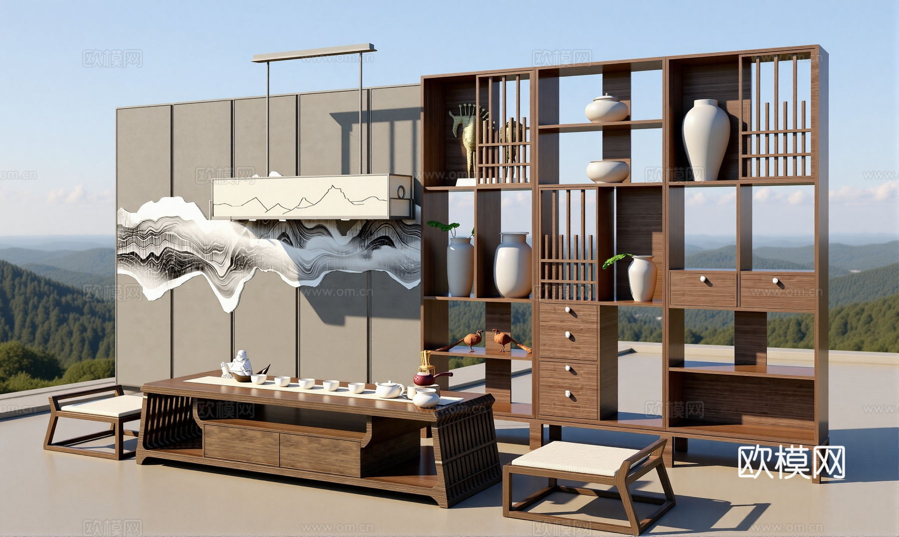 新中式茶室su模型