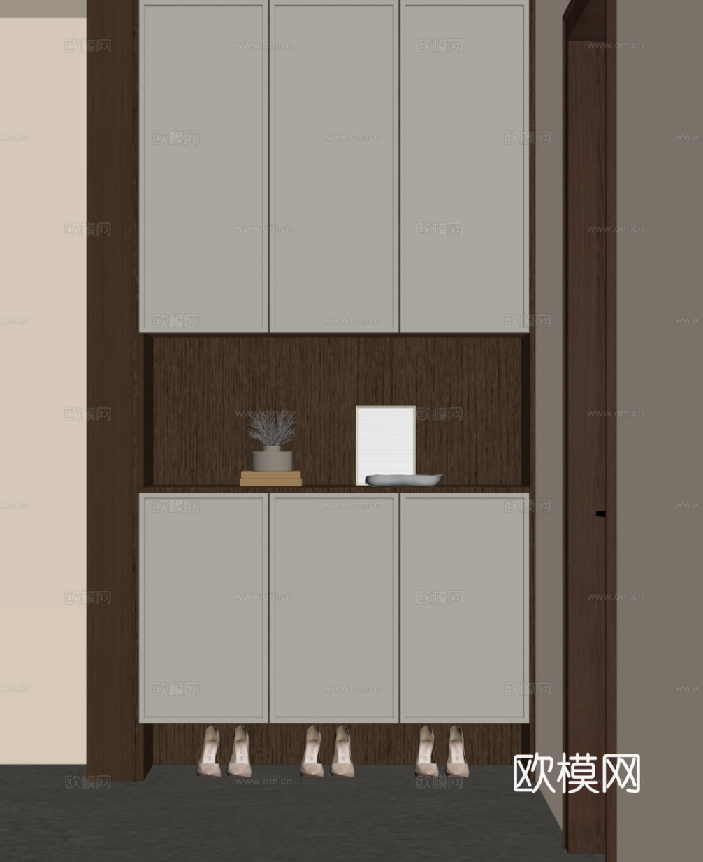新中式入户鞋柜su模型