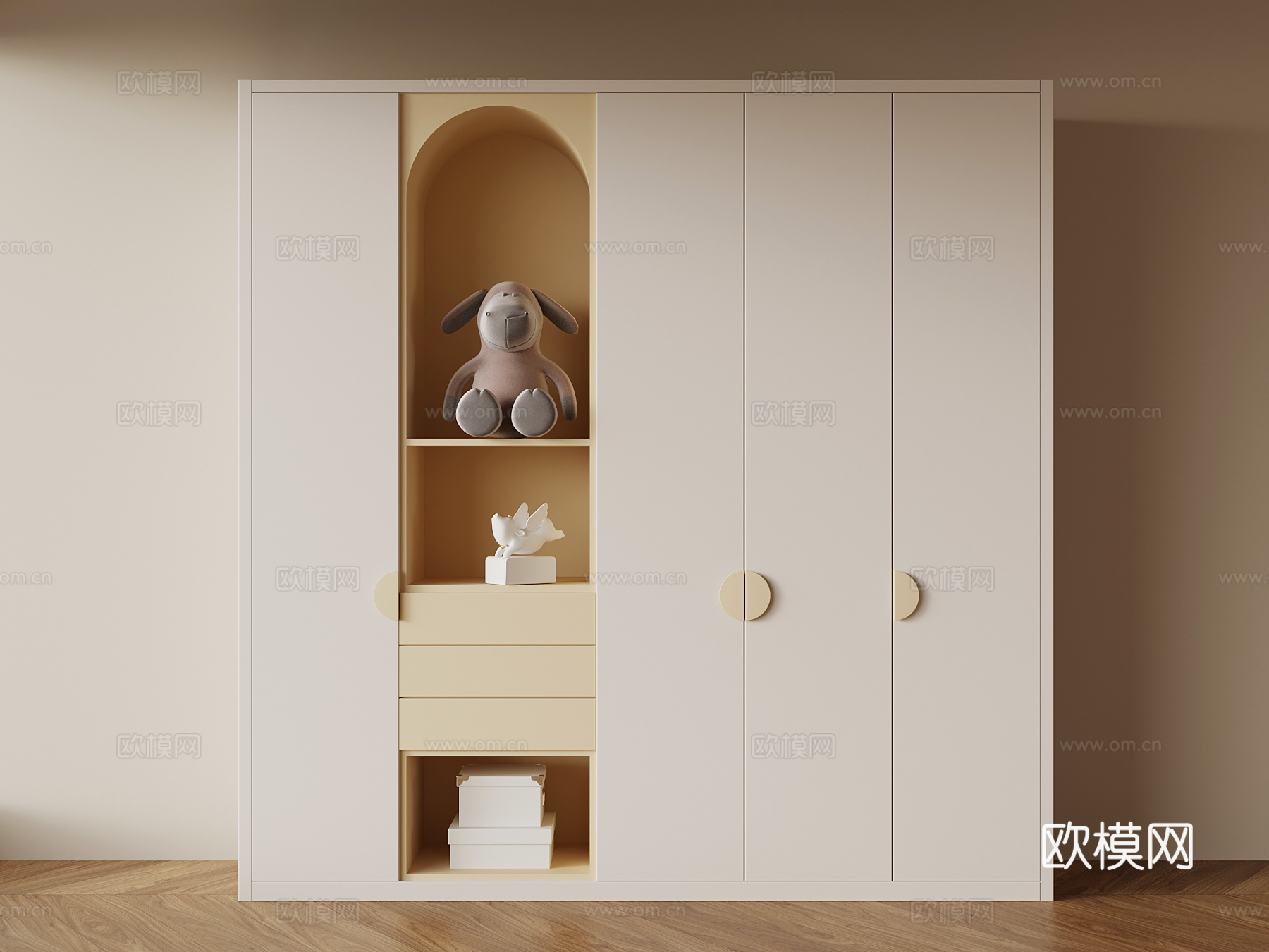 现代奶油风衣柜su模型