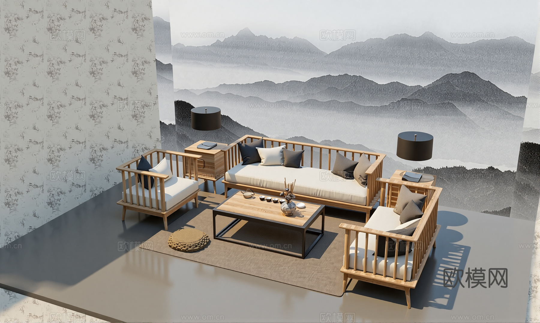 新中式沙发组合su模型