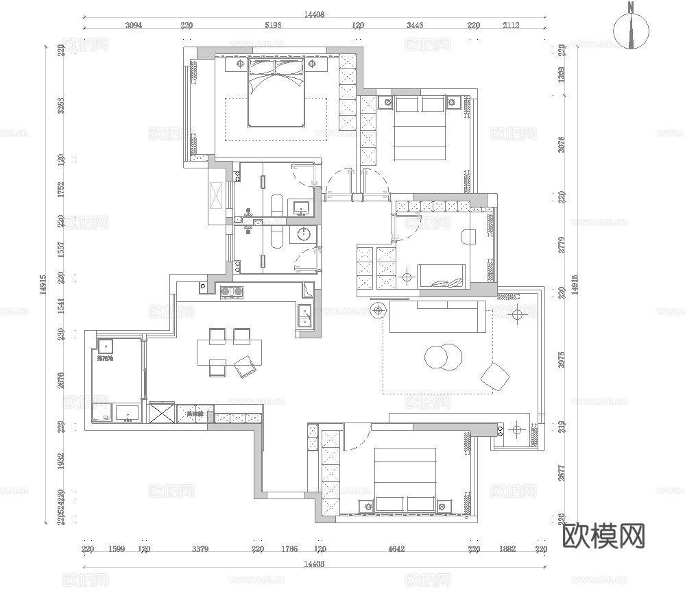 奶油风 样板间 最新全套施工图 效果图合集cad施工图