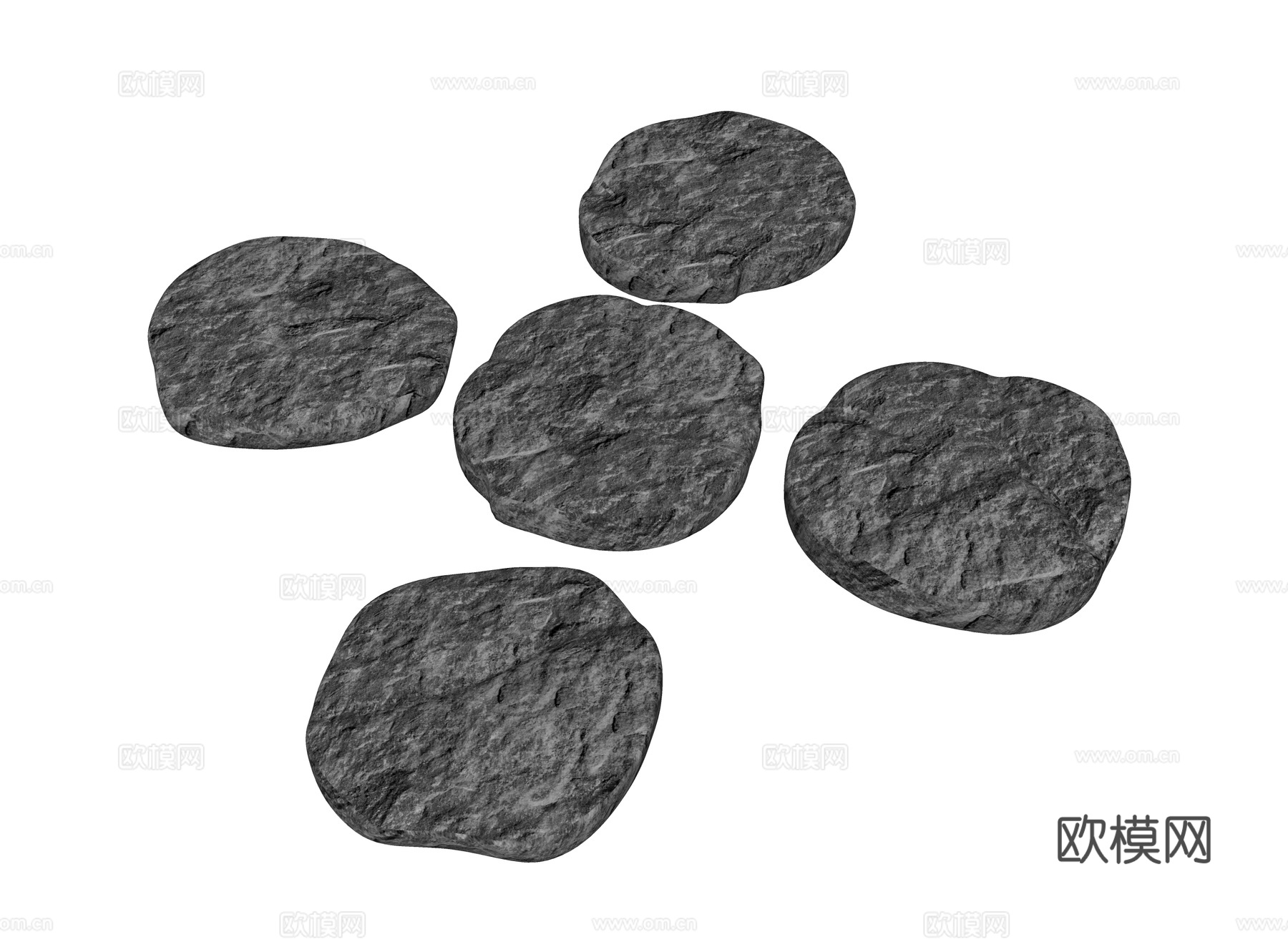 现代老石板 中式汀步 石板路 圆形汀步 游步道 景观园路 园su模型