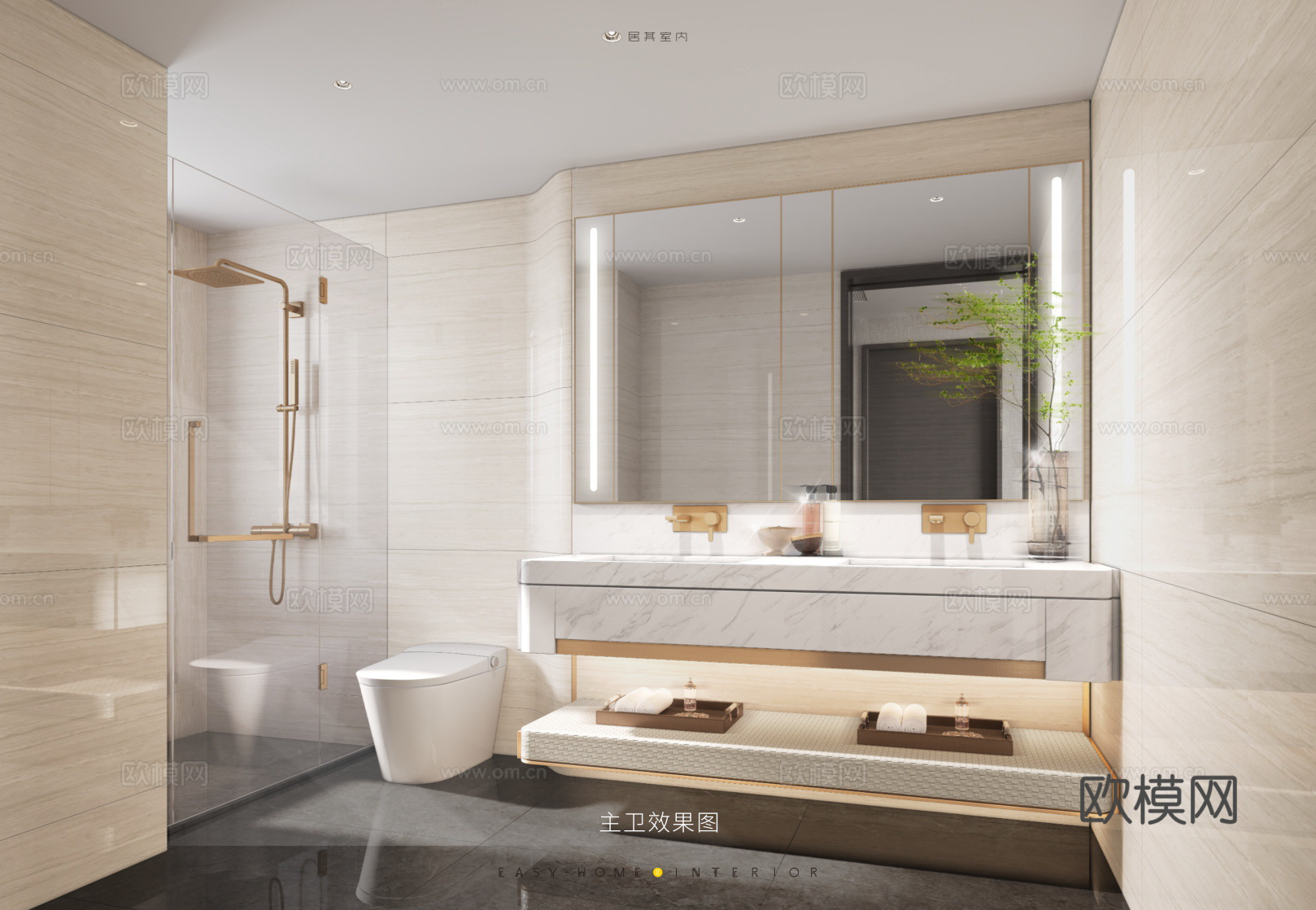 轻奢大平层 样板间 最新全套施工图 效果图合集cad施工图下载（渲染图4）