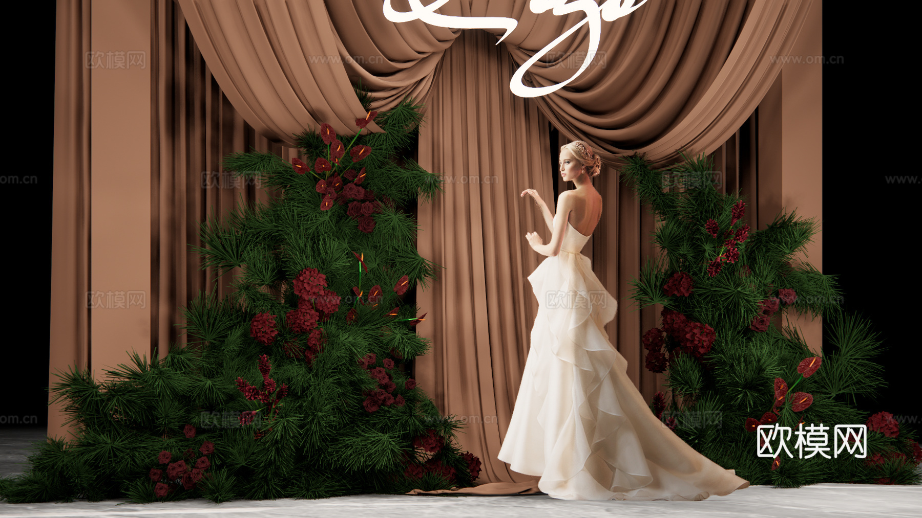 咖啡色小众  布幔造型su模型