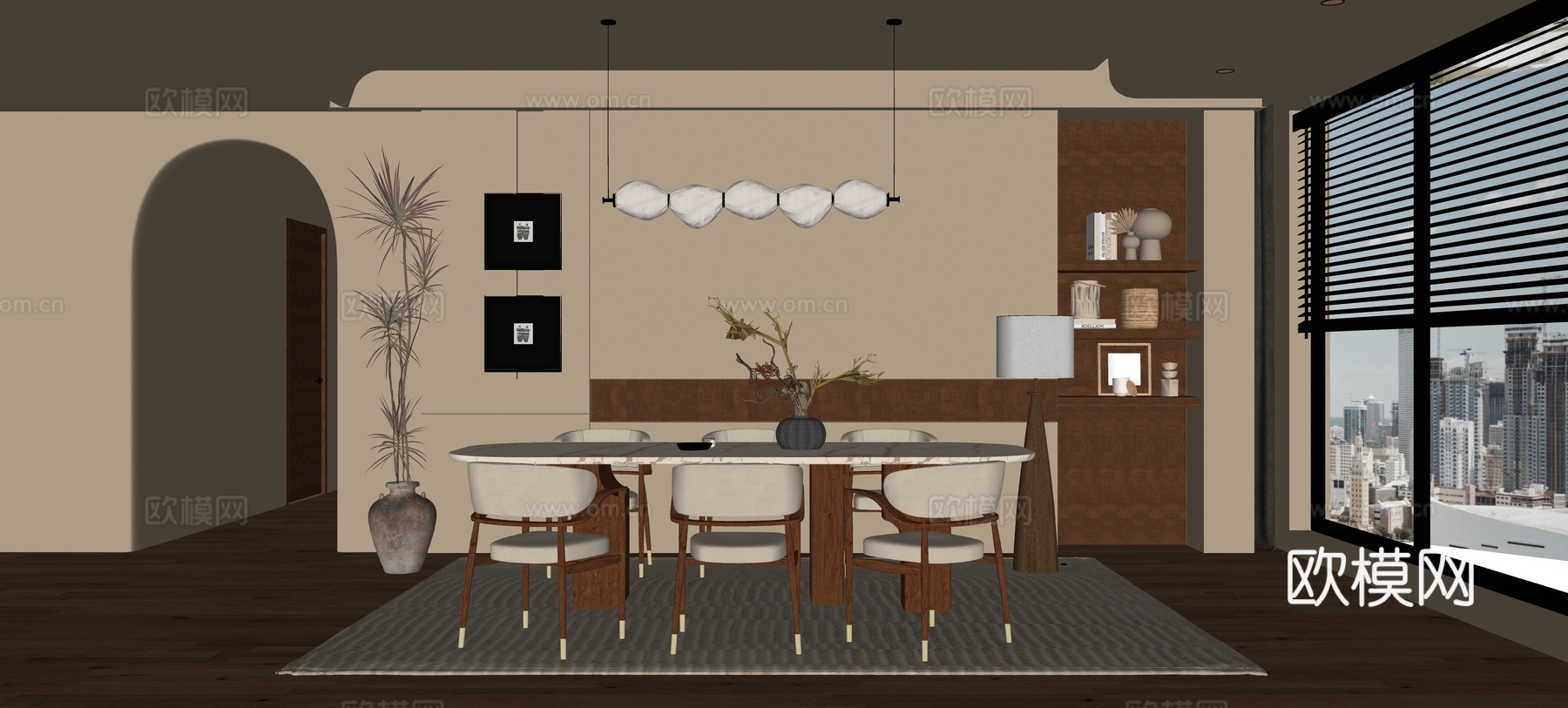 现代中古家居餐厅 现代餐厅 中古餐桌椅 中古餐厅su模型