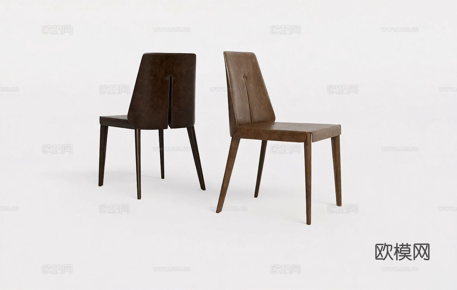 现代简约餐椅 真皮餐椅 实木腿su模型