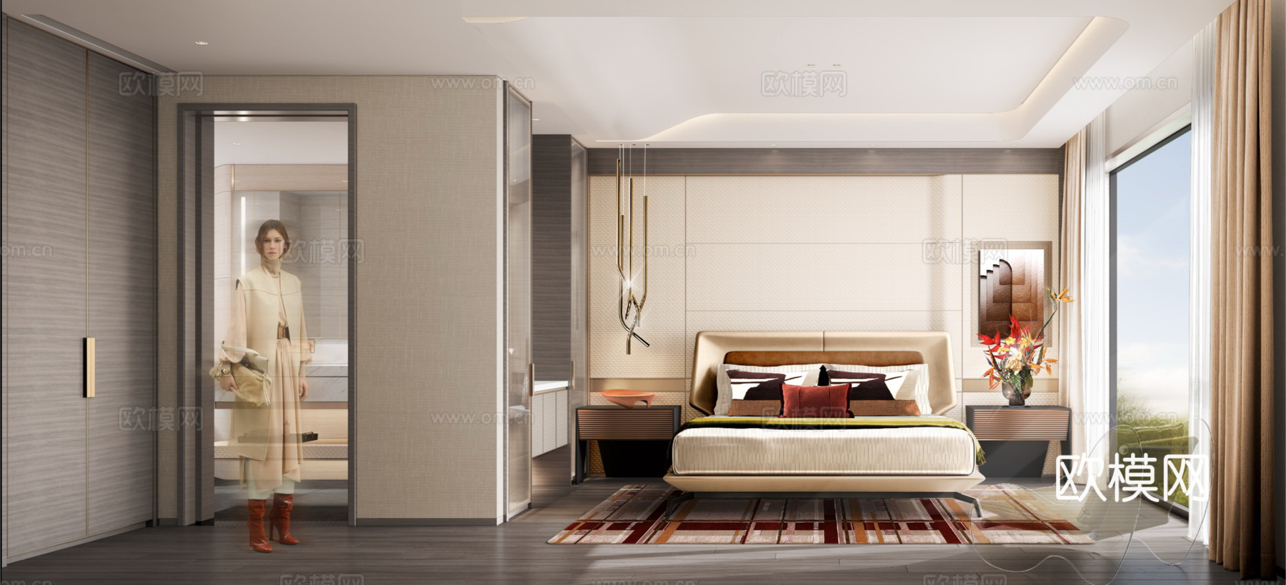 轻奢大平层 样板间 最新全套施工图 效果图合集cad施工图下载（渲染图5）