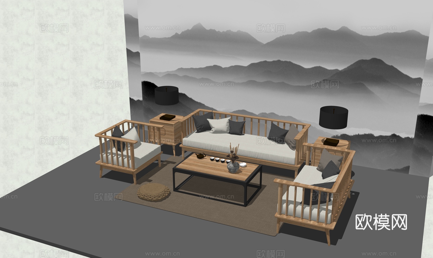 新中式沙发组合su模型