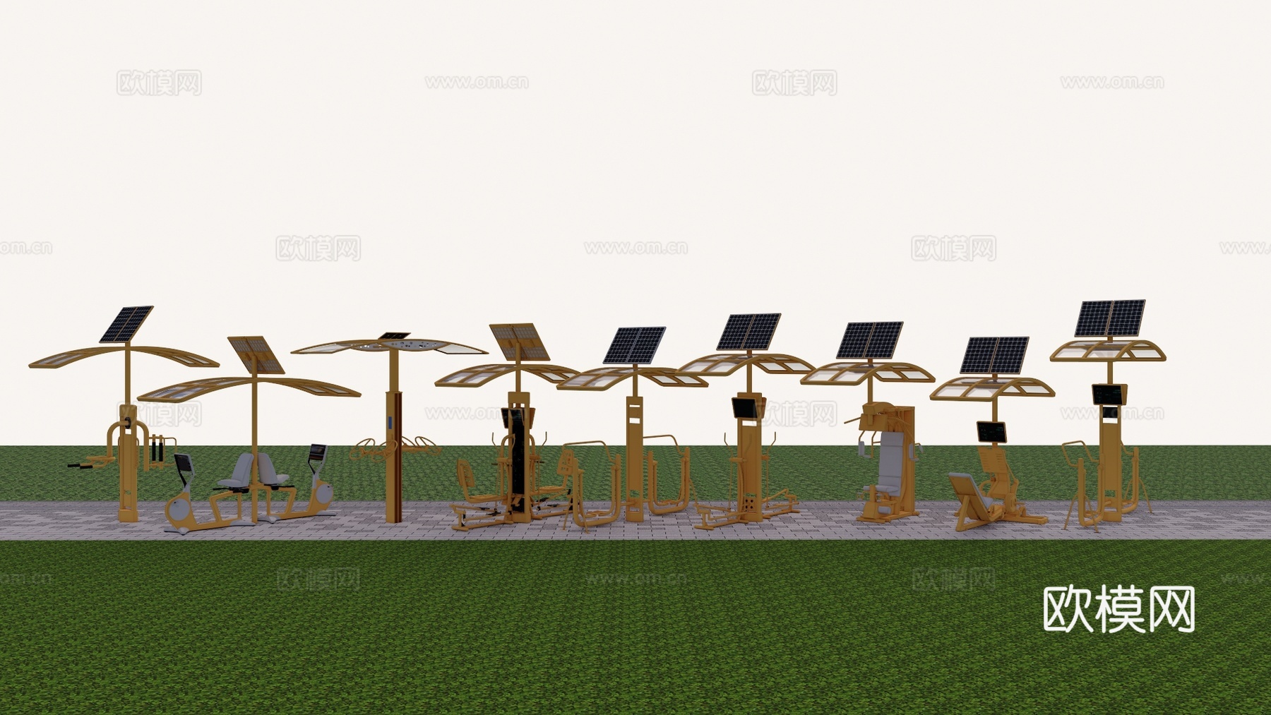 跑步 器材 太阳能 现代 户外 健身 体育 低碳 智慧 瑜伽su模型