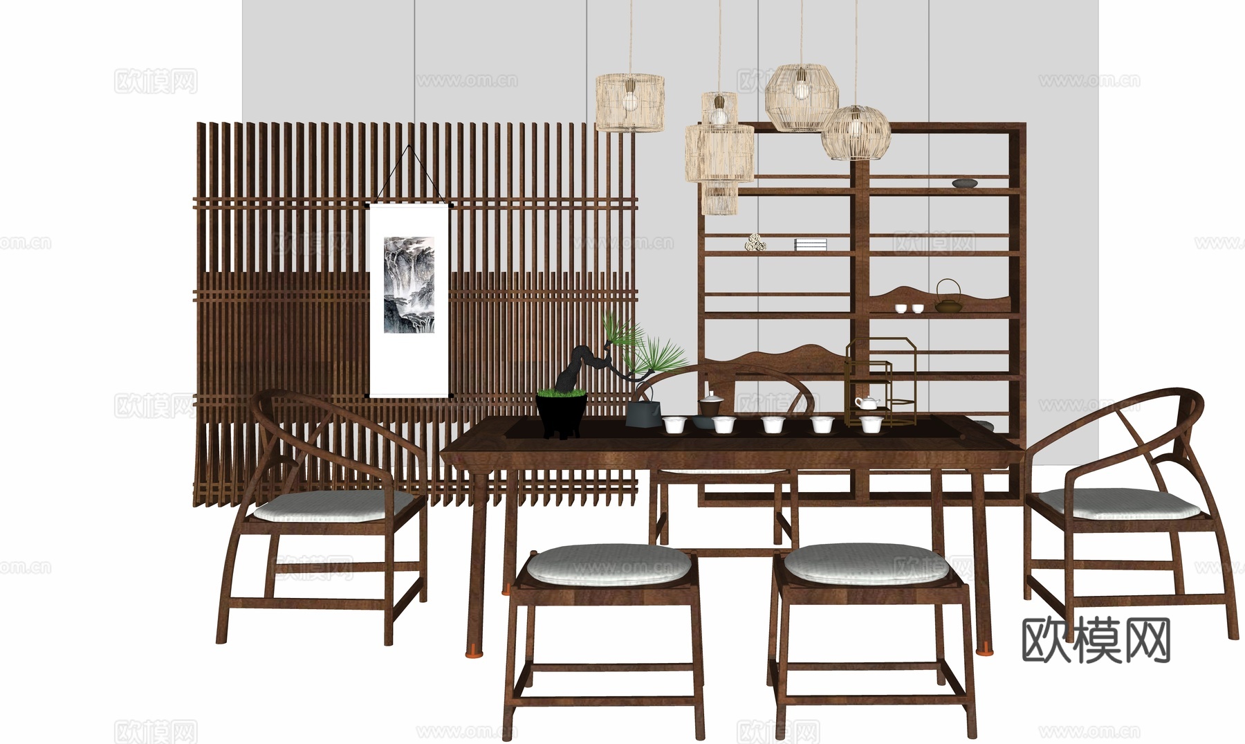 新中式茶室su模型