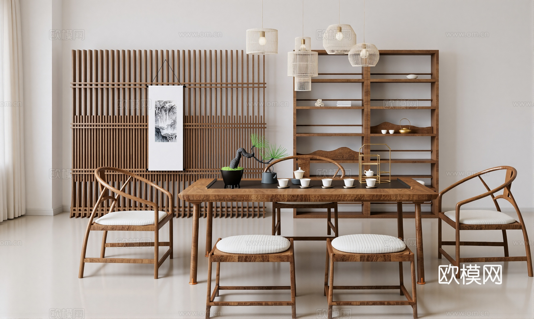 新中式茶室su模型