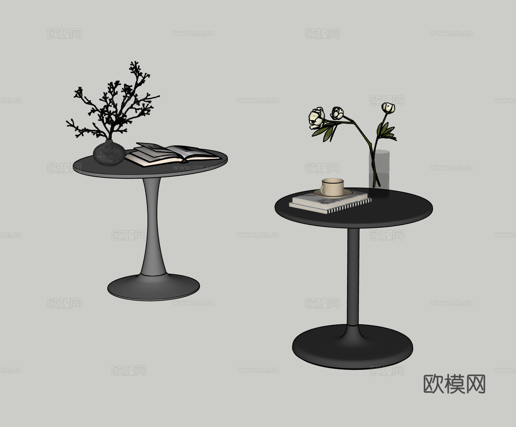 MINOTTI现代意式边几组合 小圆几 小茶几 摆件 花瓶su模型