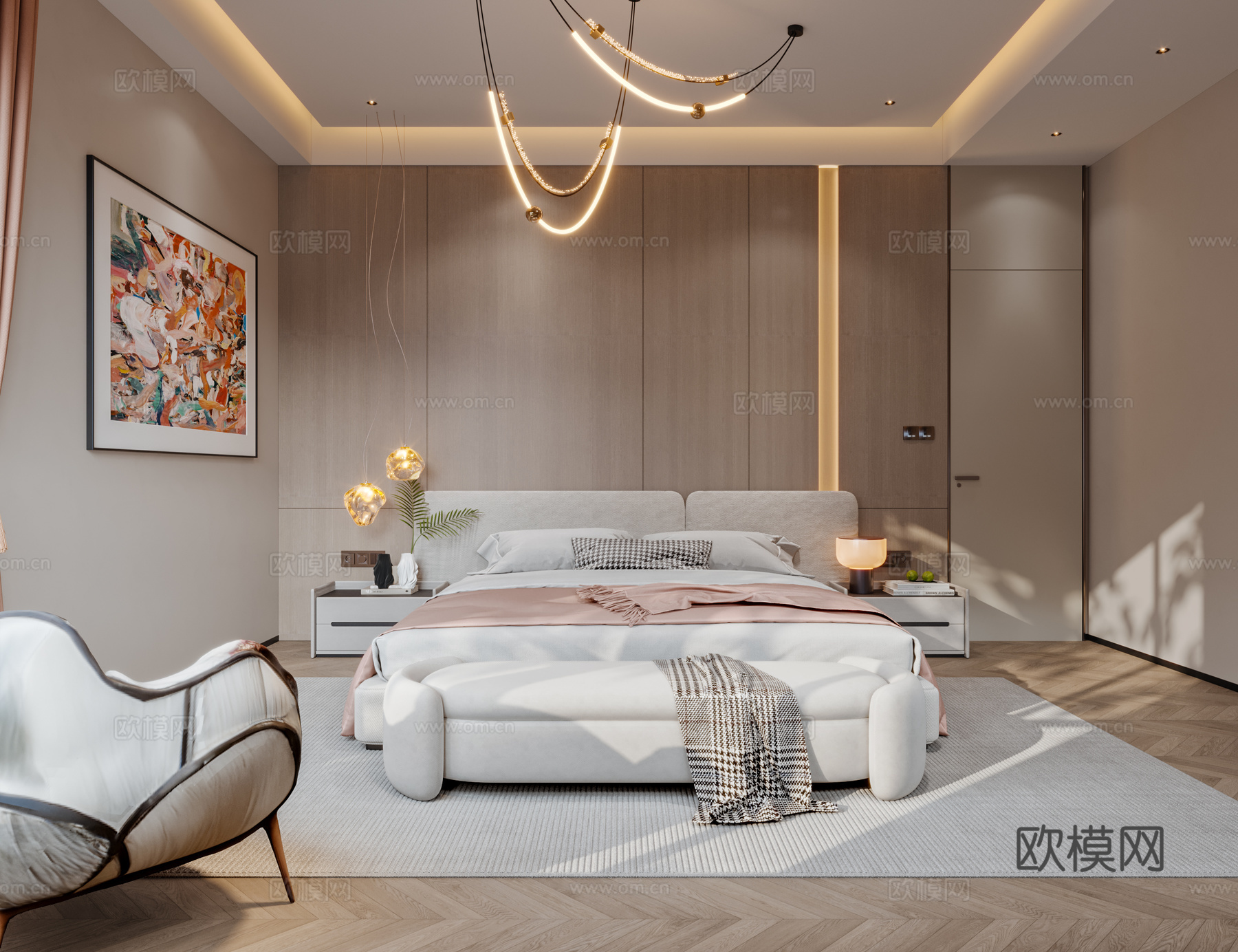 现代主卧室3d模型下载（渲染图4）