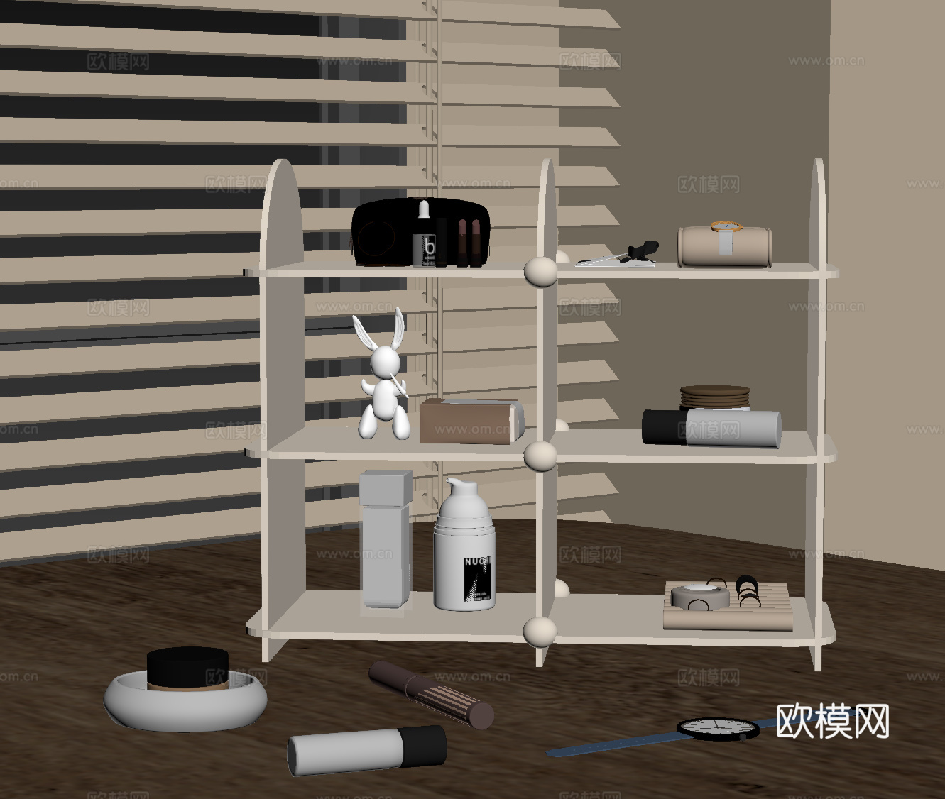 现代奶油置物架 化妆品置物架 梳妆台置物架su模型