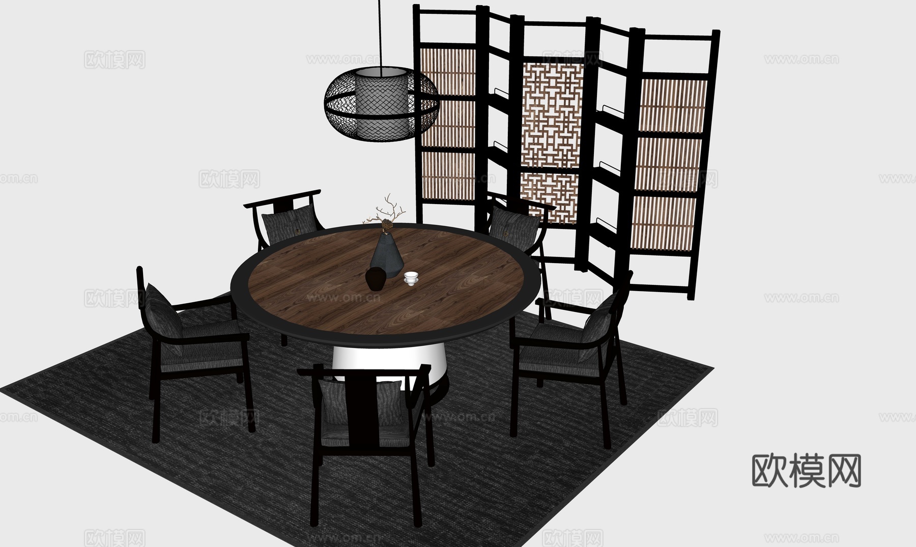 新中式餐桌椅su模型