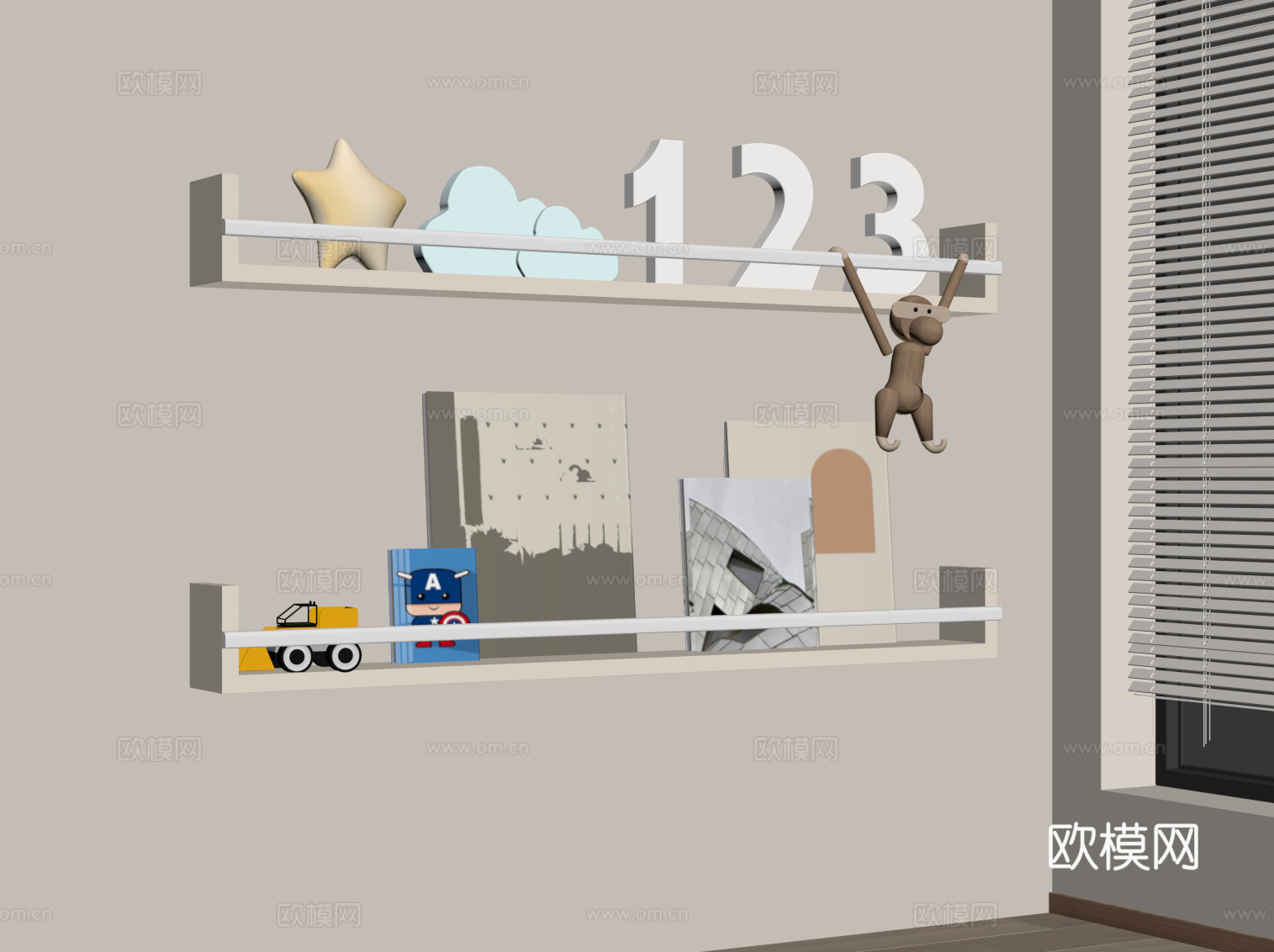 现代奶油风书架 置物架su模型