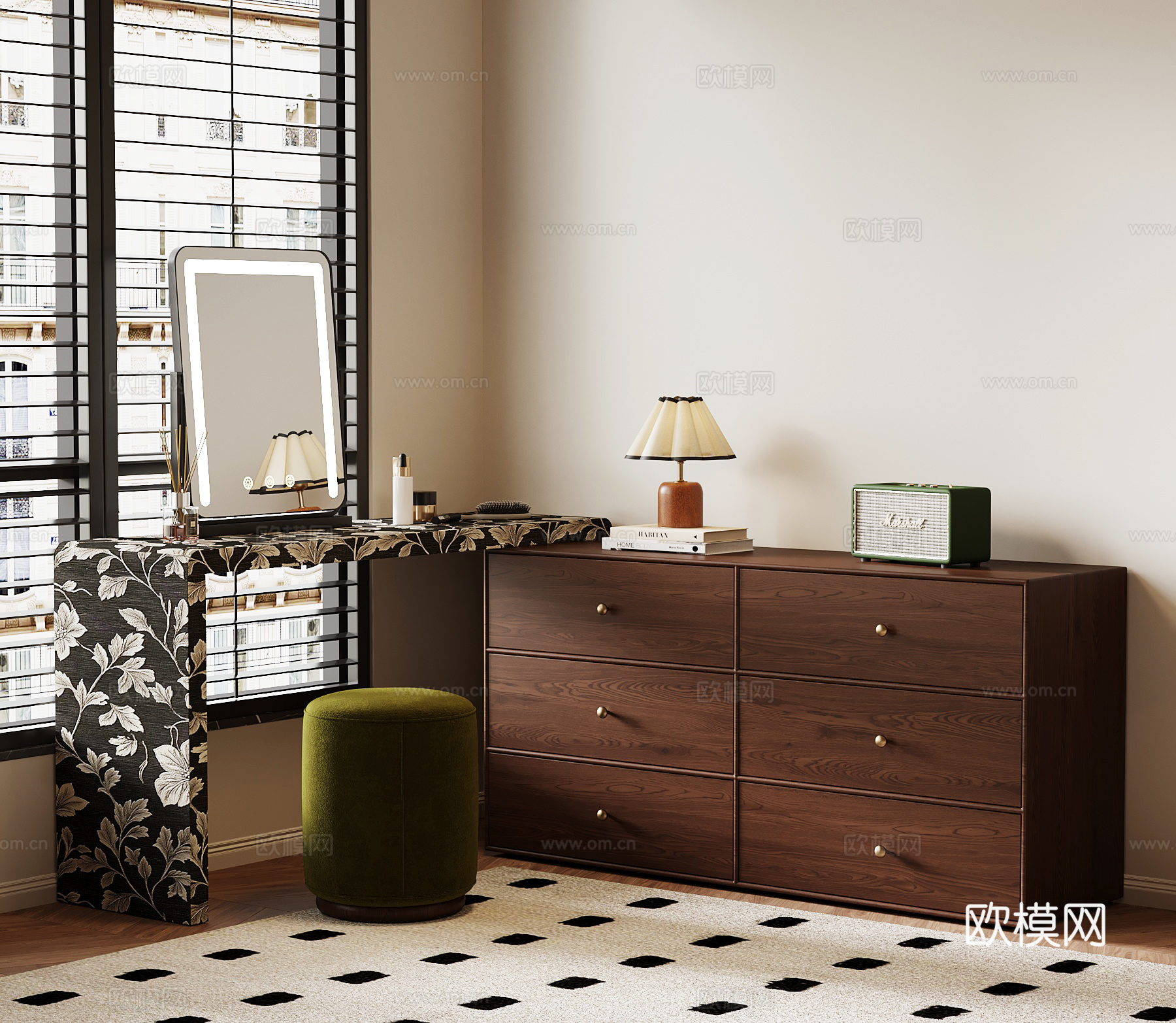 法式复古梳妆台 化妆台su模型