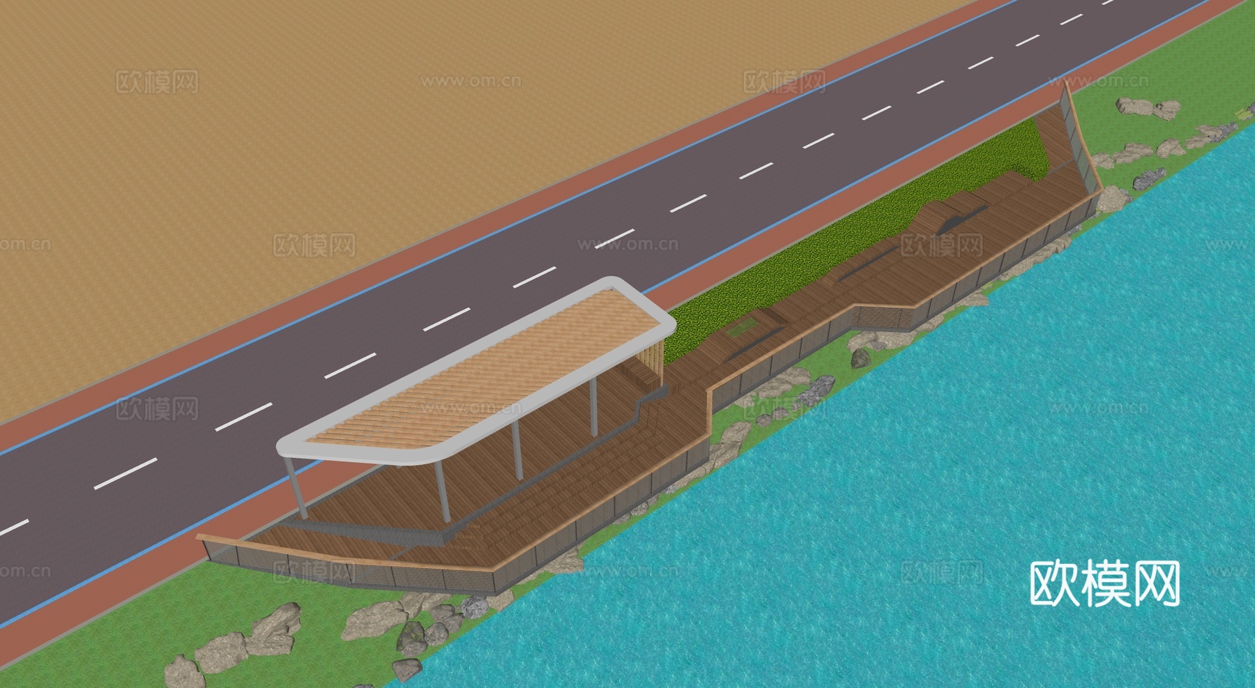 现代滨水景观 河岸景观 景观公园su模型