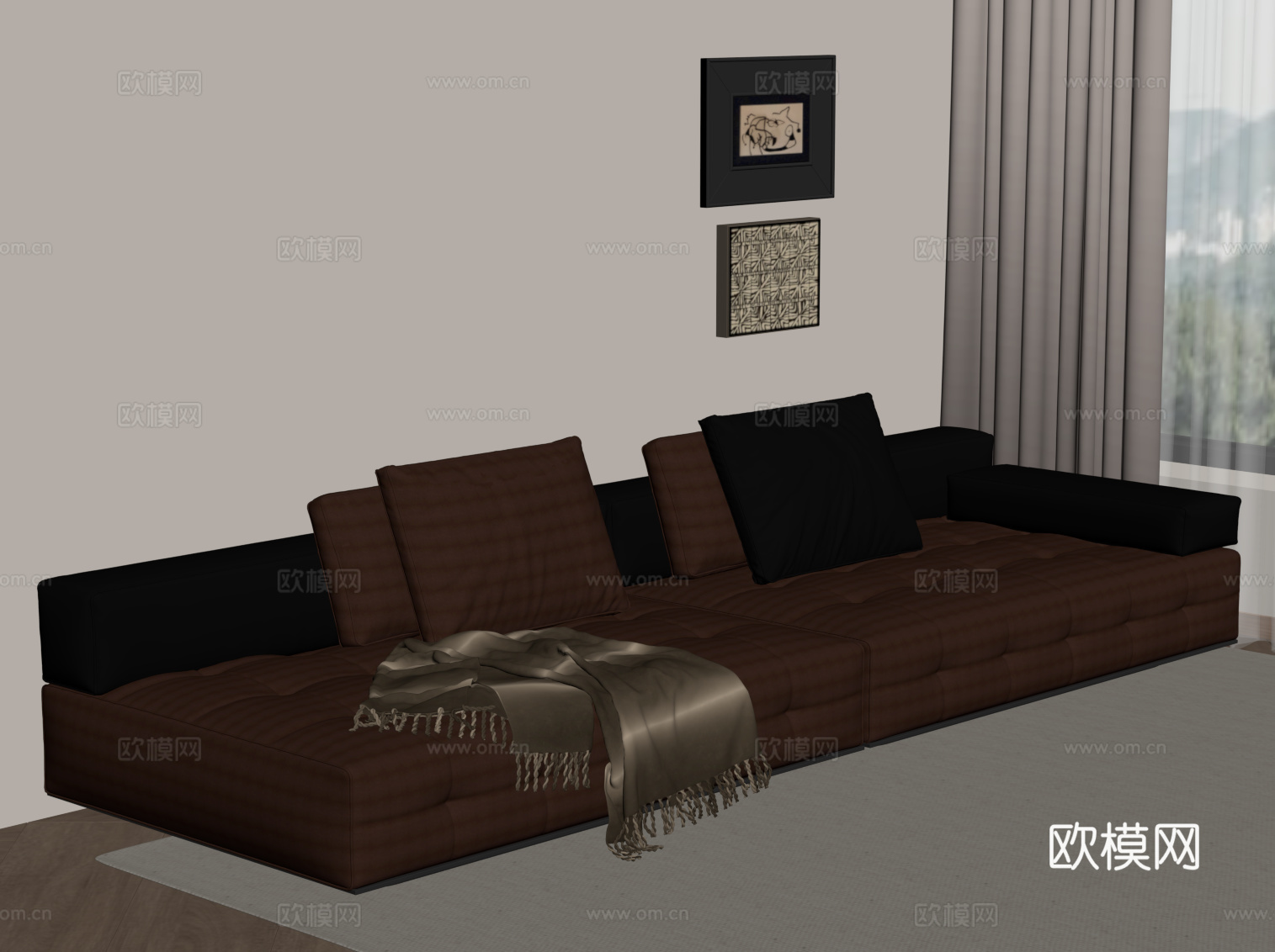 现代意式沙发 多人沙发 皮质沙发su模型