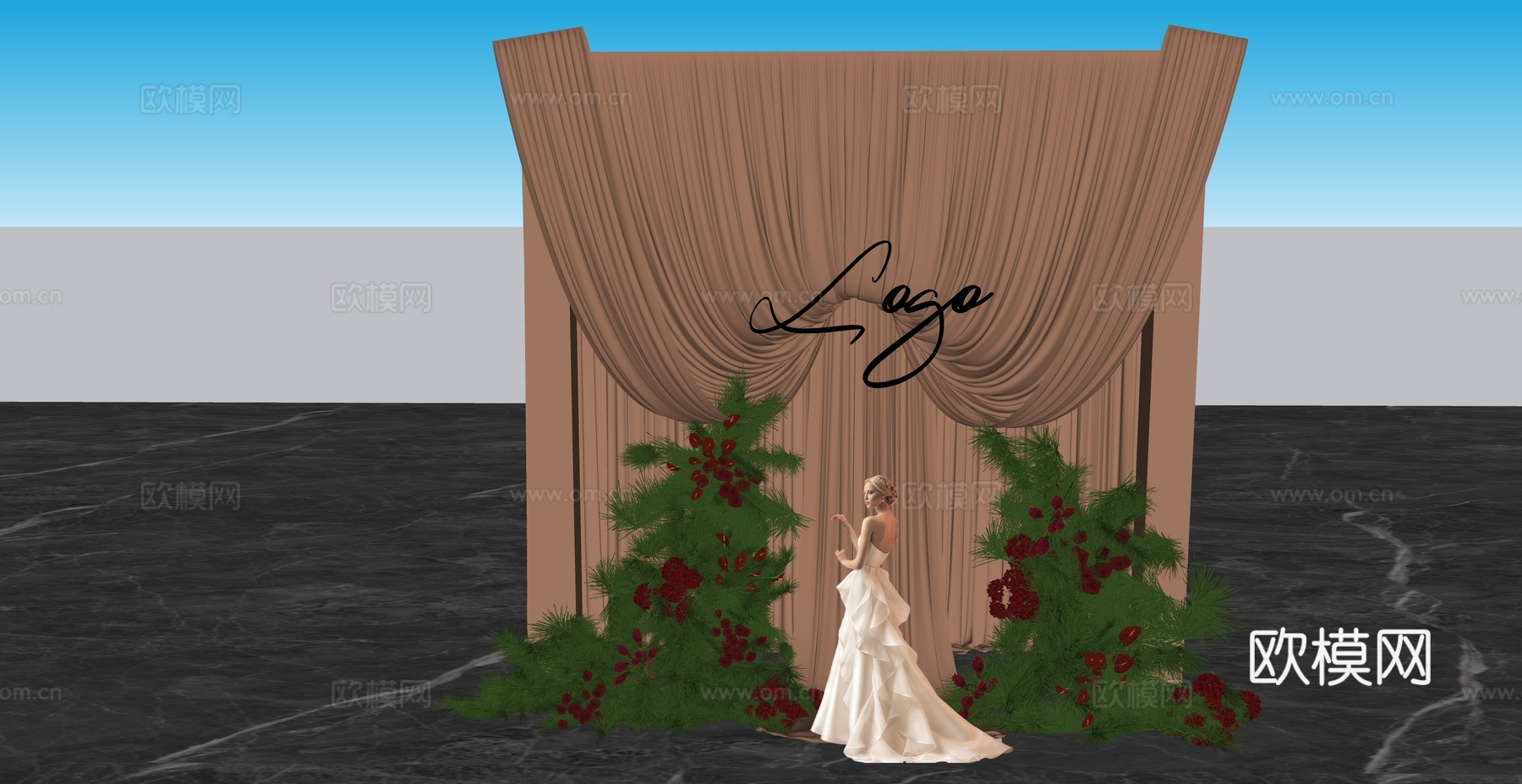 咖啡色小众  布幔造型su模型